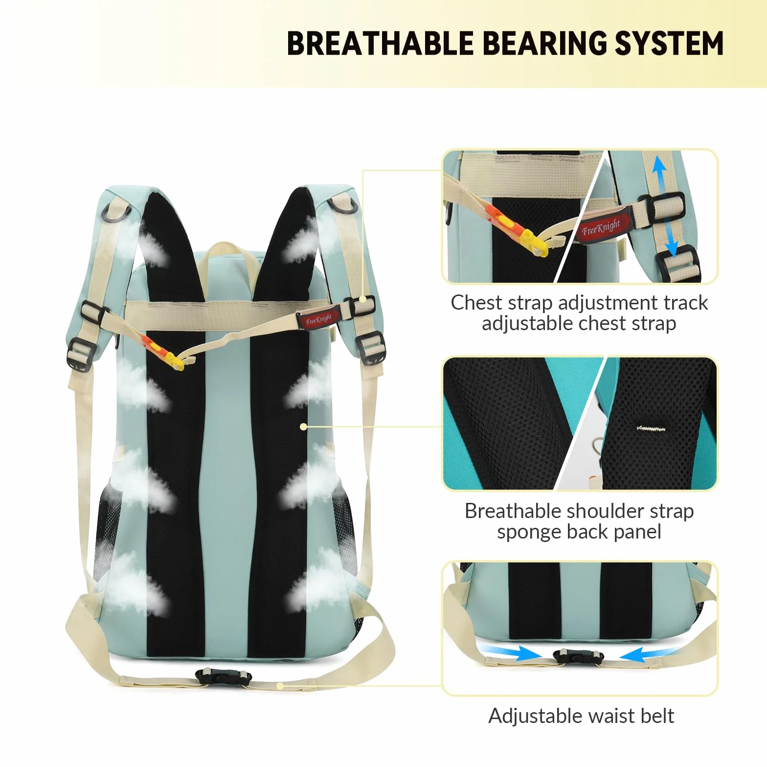 Bseash 40L Leichter wasserdichter Wanderrucksack mit Regenschutz, Outdoor Sport Reise Tagesrucksack Multifunktions Reisetasche für Camping Klettern Skifahren Radfahren (Milch Grün)