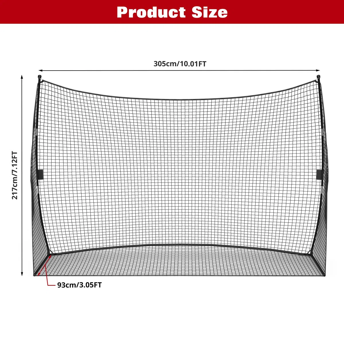 Aptliton Tragbares Golftrainingsnetz, 305 x 93 x 217 cm, Schwarz, Schlagnetz aus Eisen und robustem PE-Netz, einfache Montage für drinnen und draußen, Swing-Training