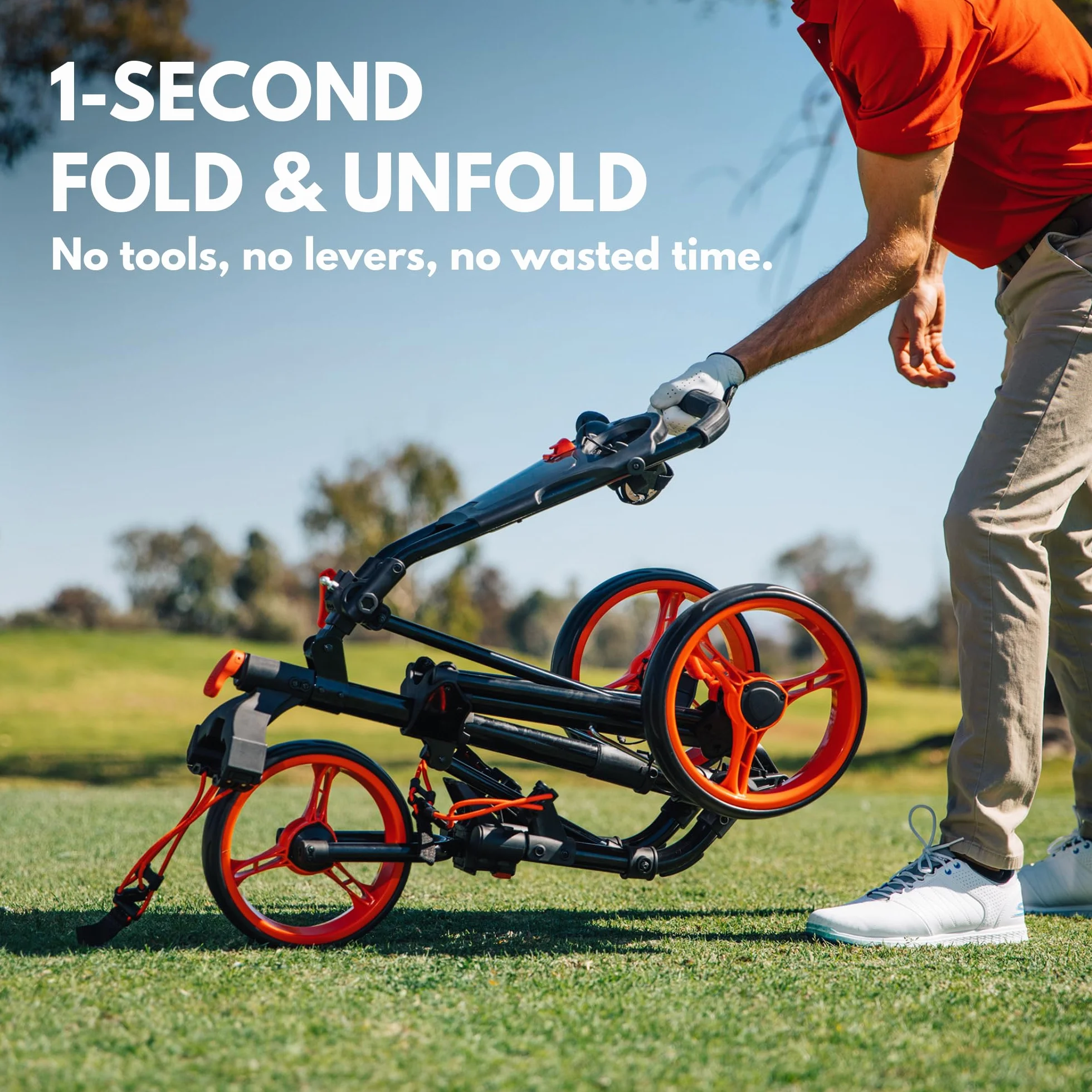 QWIK-FOLD 3-Rad-GOLFTROLLEY GOLFCART ZUM SCHIEBEN ZIEHEN - FUSSBREMSE – EINE SEKUNDE ZUM ÖFFNEN & SCHLIESSEN!…