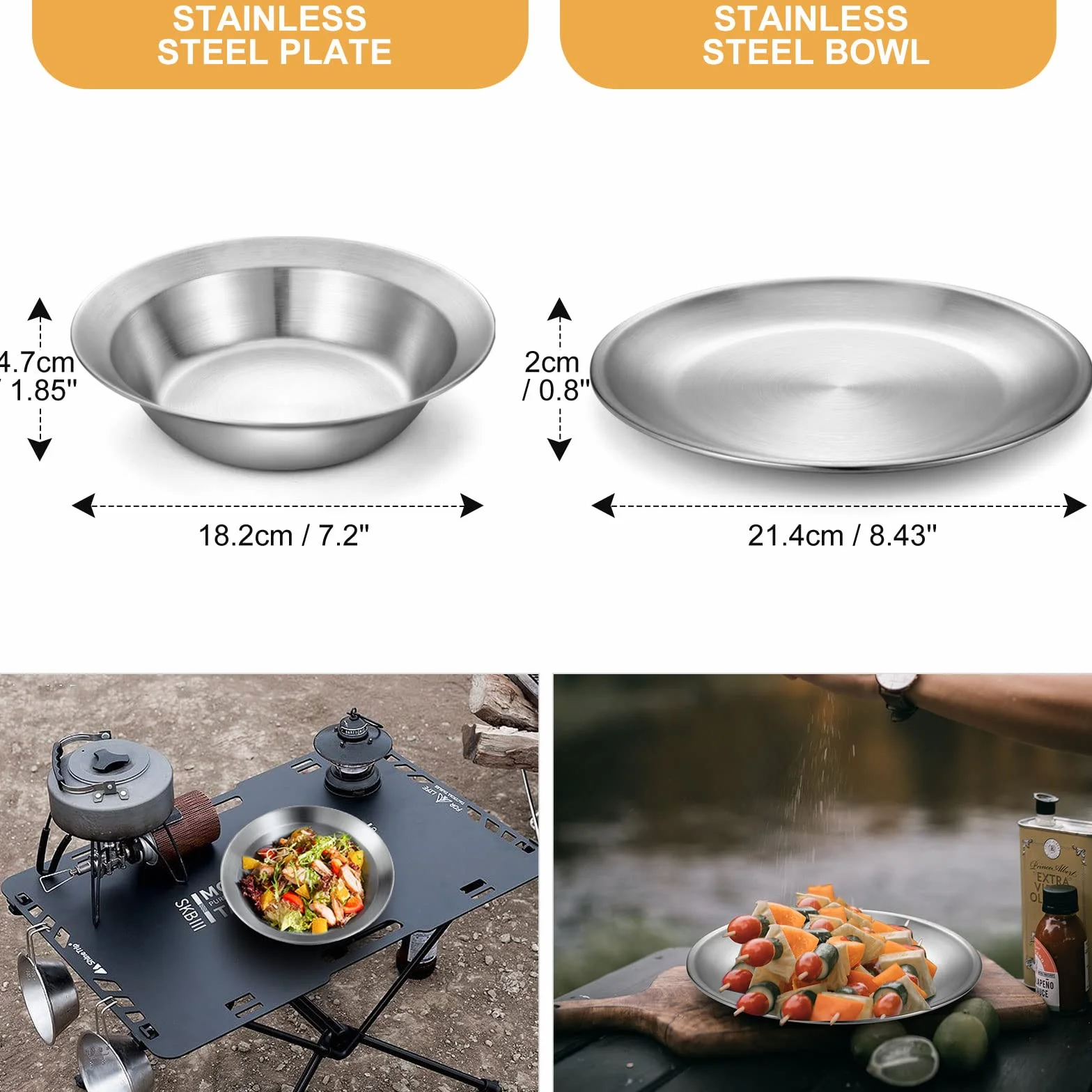 Odoland Campingbesteck Set Geschirrset 13 PCS aus Edelstahl Tafelservice mit Etui Messer Gabel Löffel Teller Kaffeebecher ideal für 2 Personen Outdoor Reisen Wandern Camping