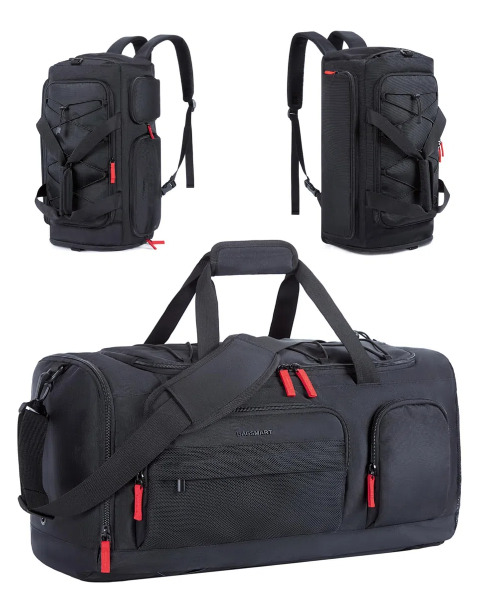 BAGSMART Sporttasche Damen und Herren, Sporttasche mit Schuhfach und Nassfach wasserdichte Gym Bag Reisetasche trainingstasche schwimmtasche für Fitness, Reisen, Outdoor-Aktivitäten, Schwarz