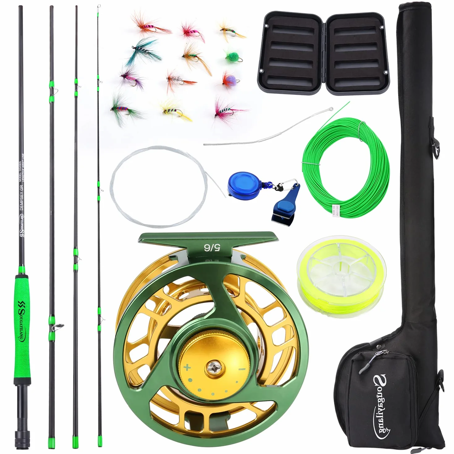 Sougayilang Standard Fly Fishing Combo Starter Kit, 5/6 Weight 9' Fly Rod with SuperPolymer Handle, Accessories, Carrying Case, Fly Box Case & Fishing Flies