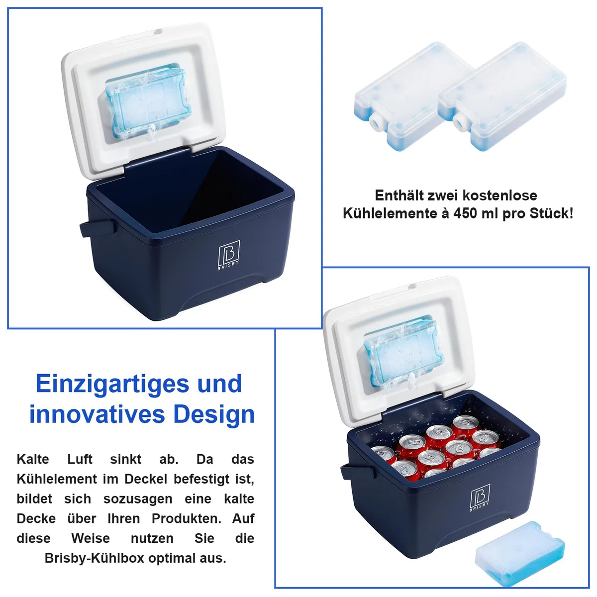 Brisby Kühlbox 8 Liter - 18 Stunden warm - 40 Stunden kühl - Inklusive 2 große Kühlelemente 450 ML -Kühltasche für Arbeit, Camping, Grillen oder Urlaub – BPA-frei