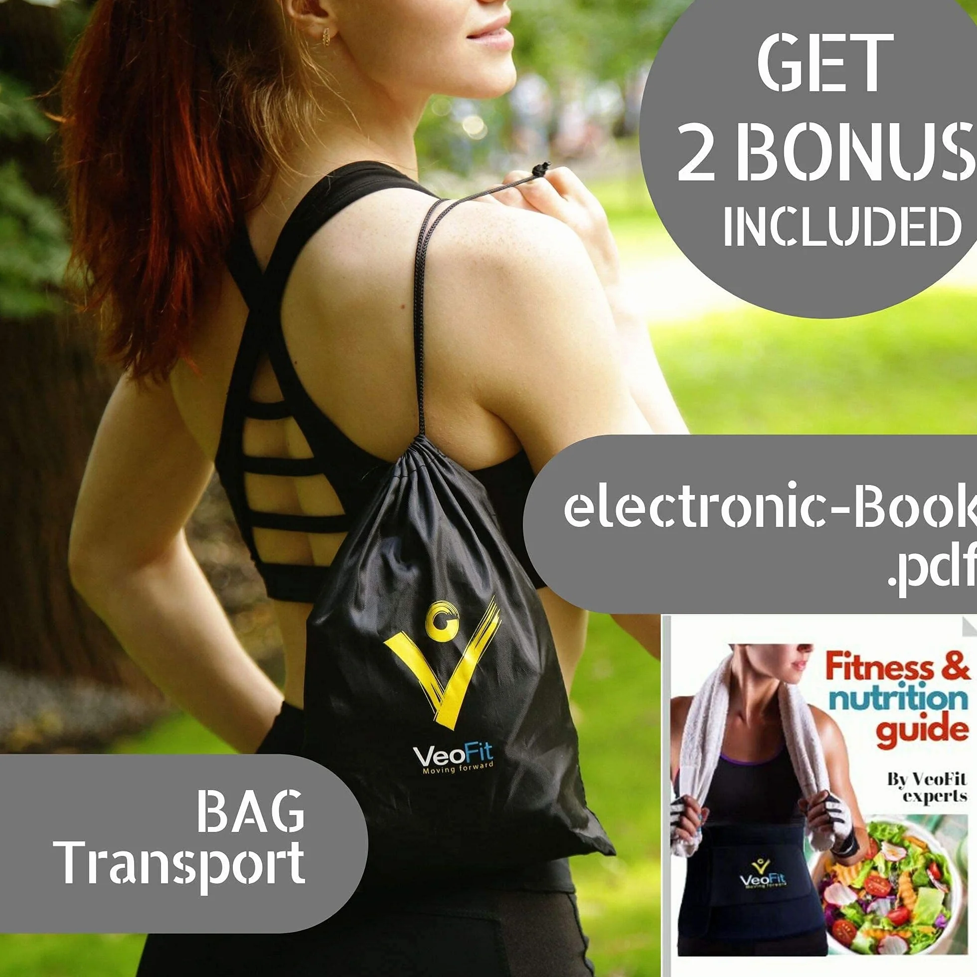 VEOFIT Bauchmuskeln Gürtel EMS Bauchtrainer zum Abnehmen festigt, stärkt und strafft der Bauch, Rücken, Arme, Oberschenkel, Waden- mit Fitness und Ernährungshandbuch und Transport Tasche