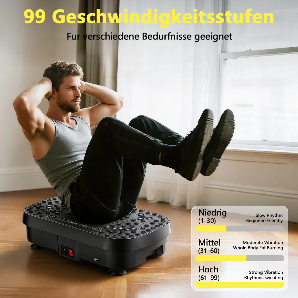 Vibrationsplatte für Lymphdrainage & Gewichtsreduktion – 9 Modi Vibrationsplattform, 3D Upgraded Fitnessgerät, Heimtrainer für Zuhause