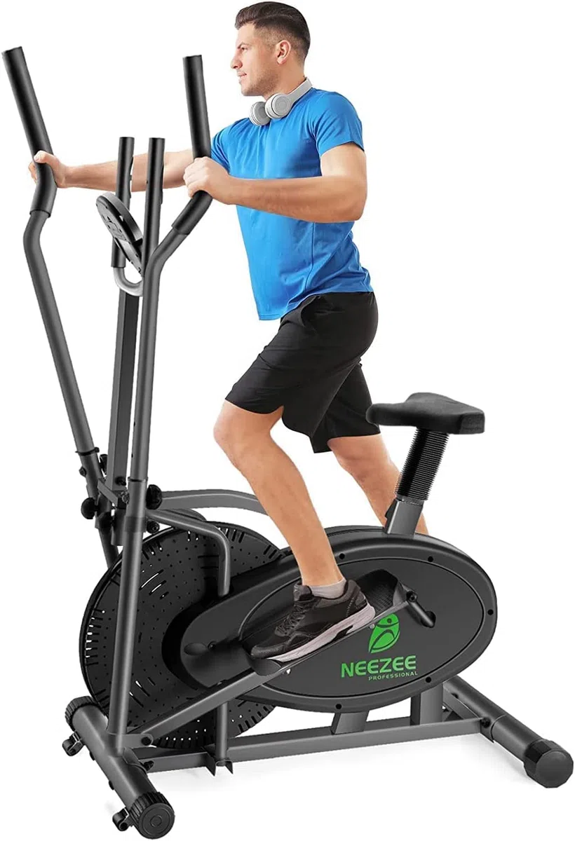 Cross Trainer für zu Hause Neezee Crosstrainer Pro 2-in-1 Ellipsentrainer mit magnetischem Widerstand, Sitz, intelligentem LCD-Display, einfacher Aufbewahrung, Transportrollen bis zu 120 kg