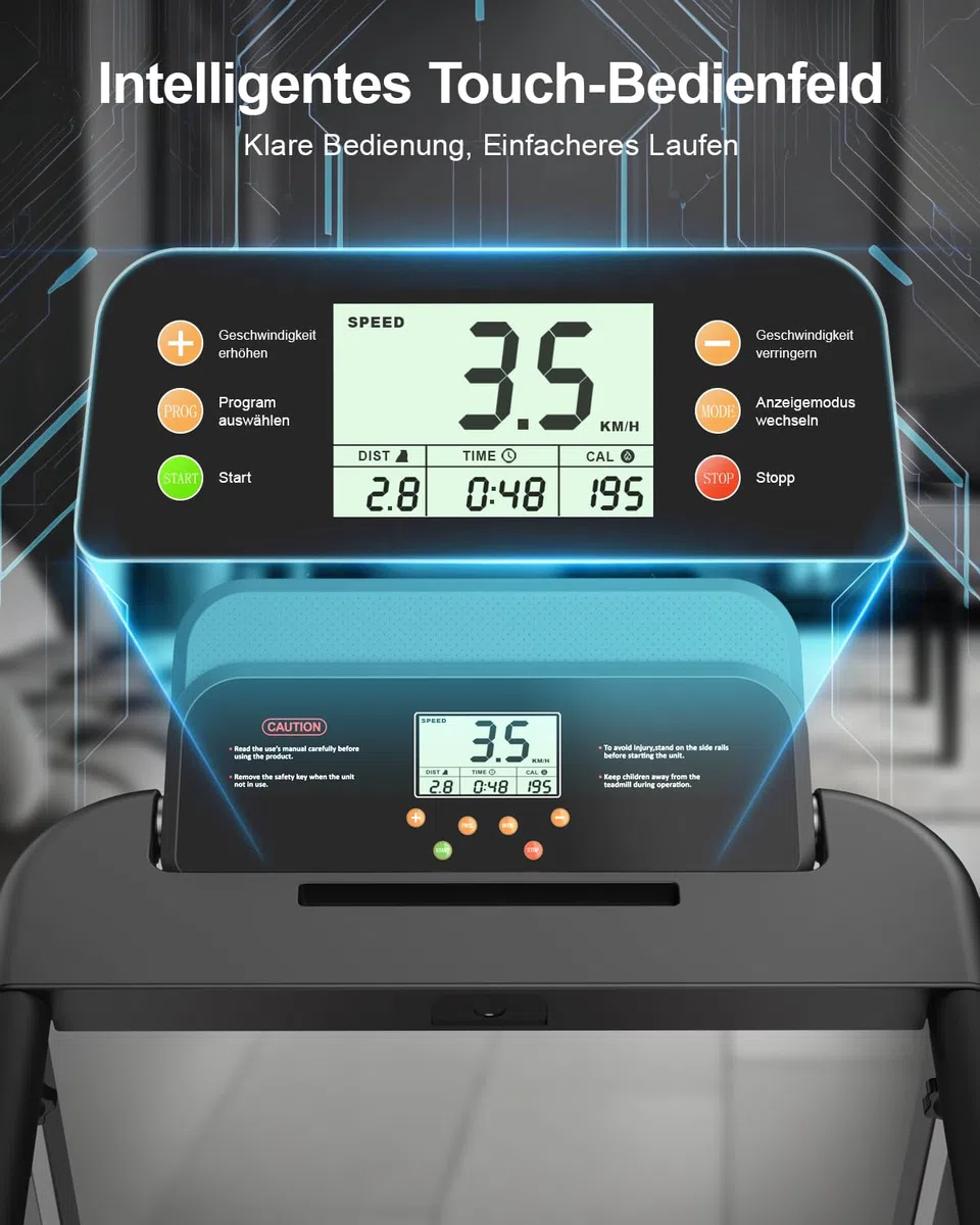 Laufband für Zuhause, Elektrisches Laufbänder mit Griff, Klappbares bis 10Km/H, Treadmill Walking Pad for Home, Leise Klein Büro Klappbar Kompakte, Anzeige 12 Voreingestellte Programme