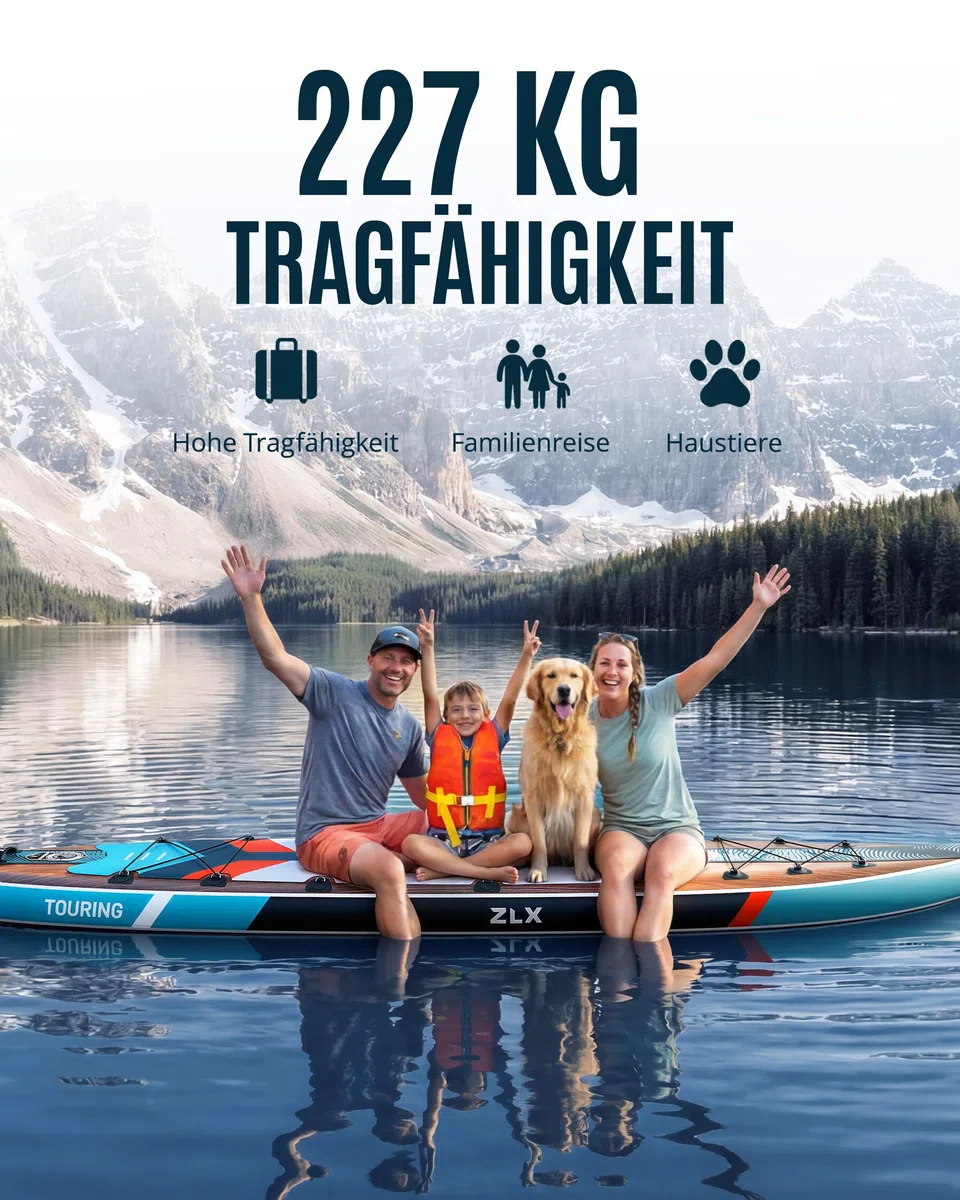 ZLX Stand Up Paddling Board 350x83cm, anfängerfreundliches SUP Board mit Abnehmbarer Mittelfinne für Stabilität oder Geschwindigkeit, Touren Stand Up Paddle für alle Könnerstufen, 200kg Tragkraft