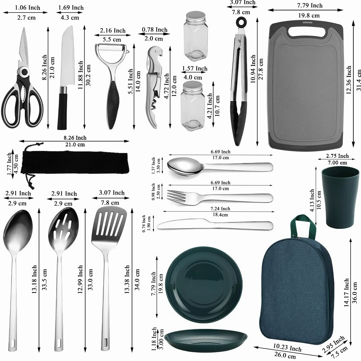 Berglander Camping-Essentials, Camping-Kochutensilien-Set, Campingzubehör-Ausrüstungs-Must-Haves, kommen mit Camping-Bestecksets, Tellern und Tassen, ideal für Outdoor-Kocher, Picknick, Grill
