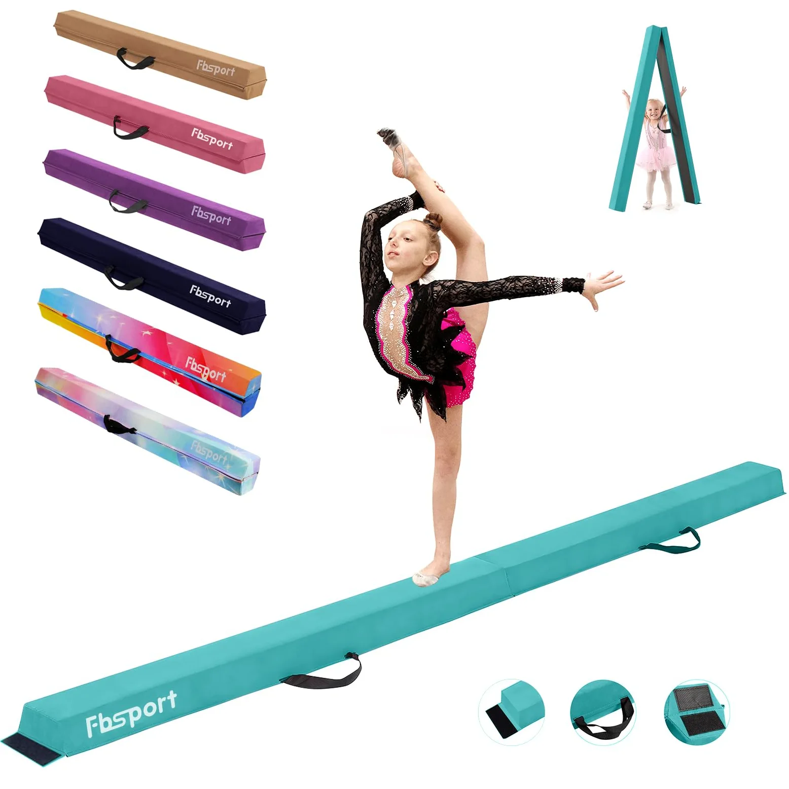 FBSPORT 240CM Faltender Schwebebalken, Gymnastik Balance Balken, Gymnastikboden Balken, Beflockungsschicht Balancierbalken, Balance Fitness Ausrüstung für Kinder