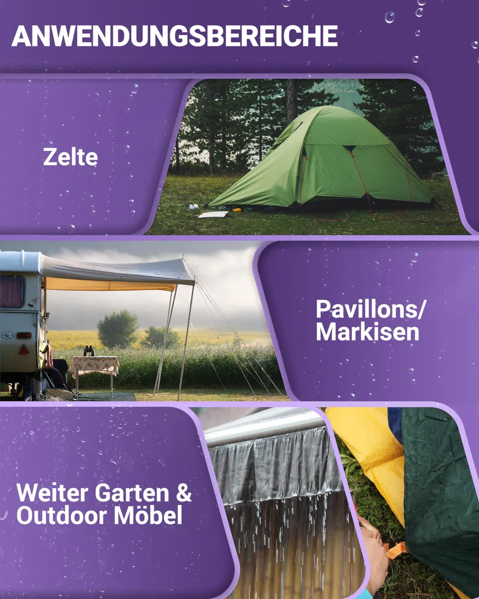 Alpenwert Zelt & Pavillion Imprägnierspray [LANGZEIT-ABPERL-Schutz] Made in Germany Imprägnierung für Zelte, Markisen, Sonnenschirm UVM.
