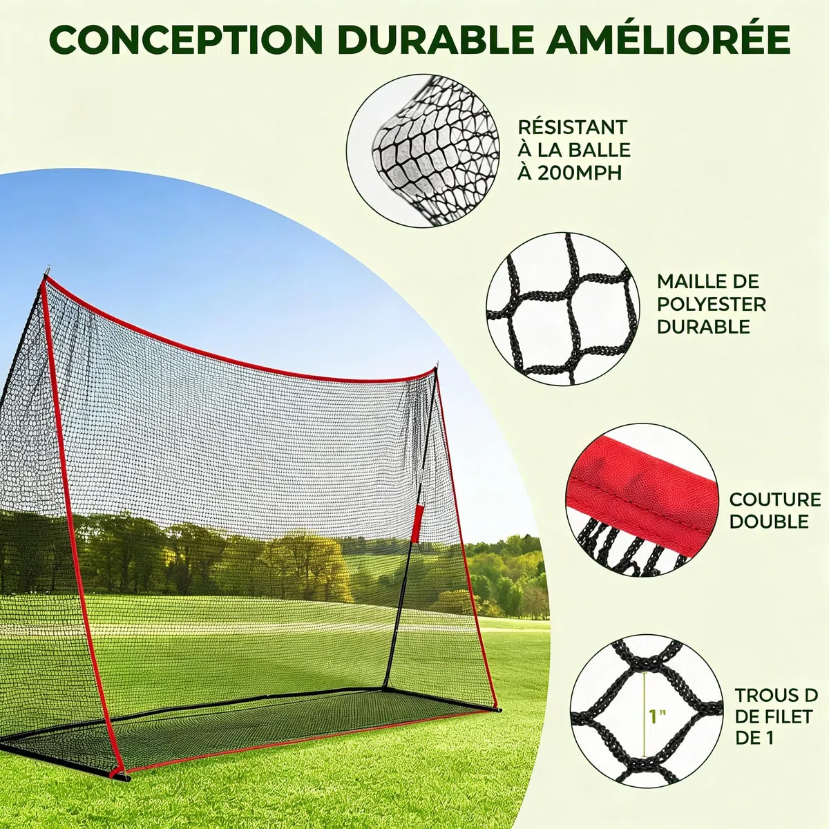 Golfnetz riesig 305x93x217 cm tragbar stabiles Golf Übungsnetz für Innen & Außen mit Aufbewahrungsnetz & 4 Heringen Trainingshilfe für Zuhause schwarz/rot