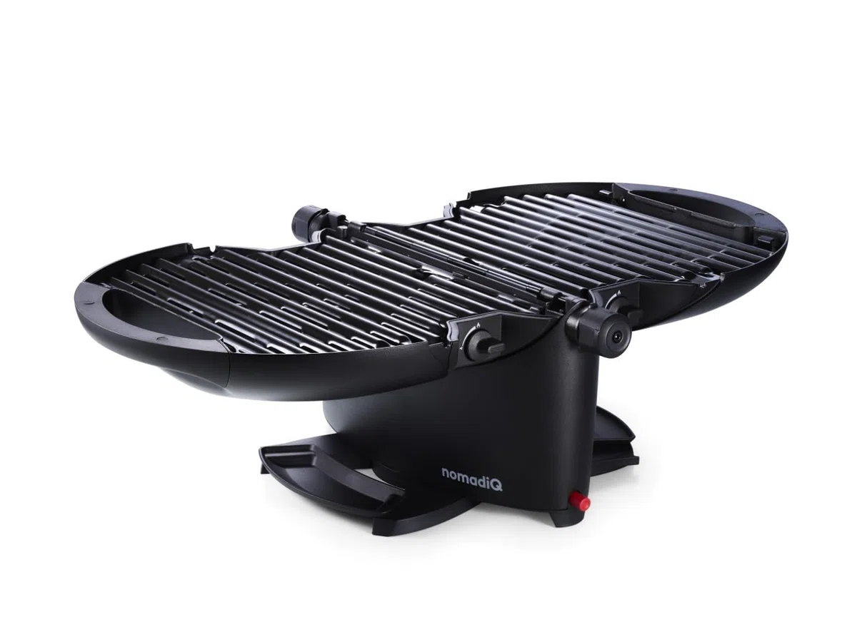 NOMADIQ BBQ Camping | Tischgrill | Compact | 2 Brenner | gasgrill camping | gasgrill balkon Wohnmobil | grillplatte, portable, outdoor, barbecue, outdoor kocher