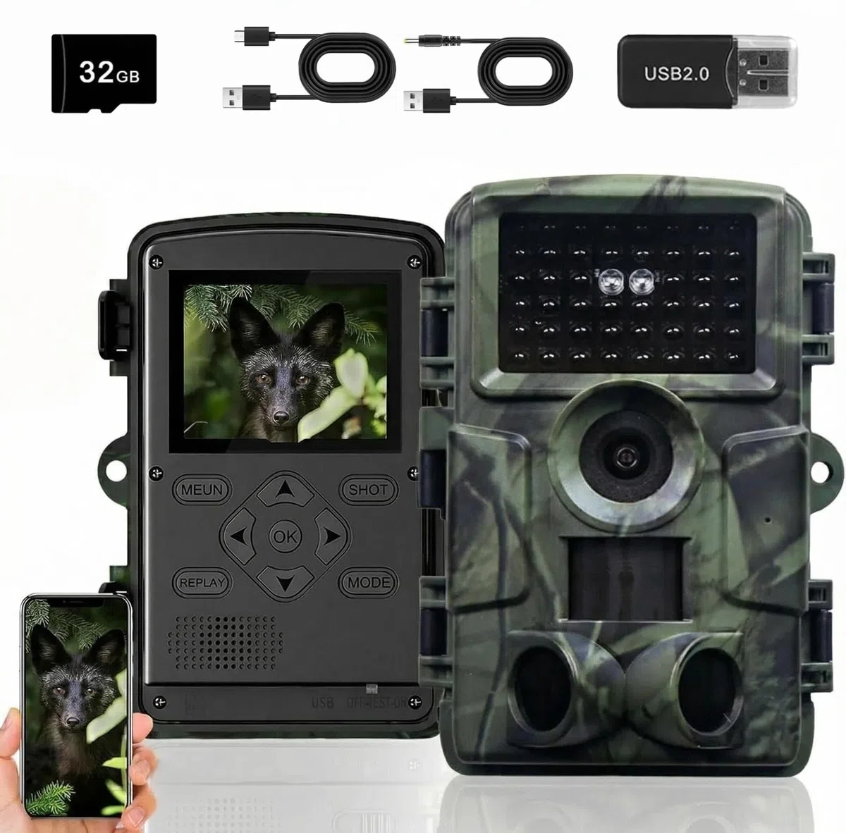 Wildkamera mit Bewegungsmelder Nachtsicht - 4K 60MP Wildtierkamera WLAN mit 32GB SD Karte Handyübertragung App,0,2s Jagdkamera,950nm No Glow Infrarot Nachtsichtkamera Outdoor,IP66 Wasserdicht