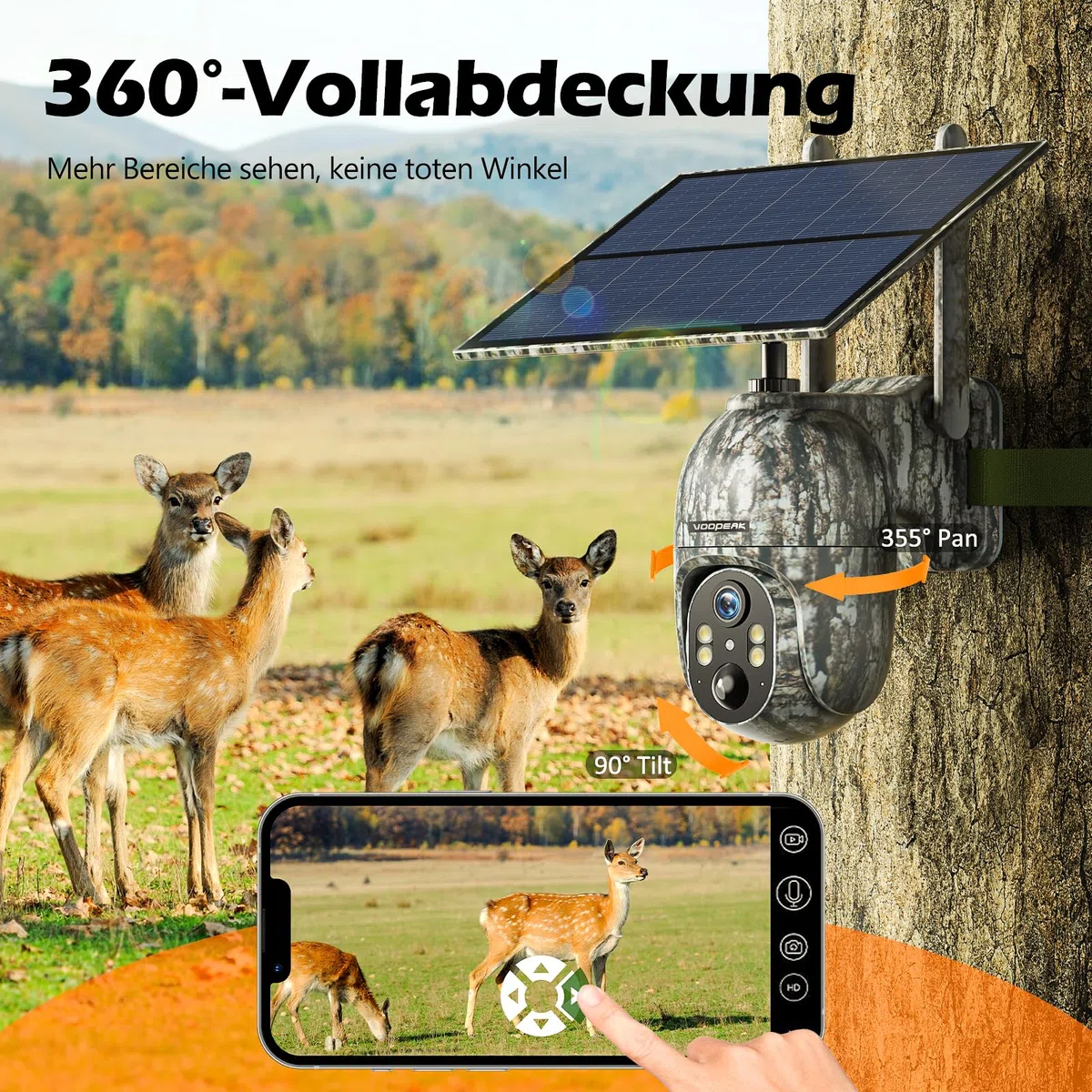 VOOPEAK 4G LTE Wildkamera mit SIM Karte, 1080P Live Wildkamera mit Handyübertragung App, Wildtierkamera mit Nachtsicht Bewegungsmelder mit 32G Speicherkarte für Outdoor Jagd & Naturbeobachtung