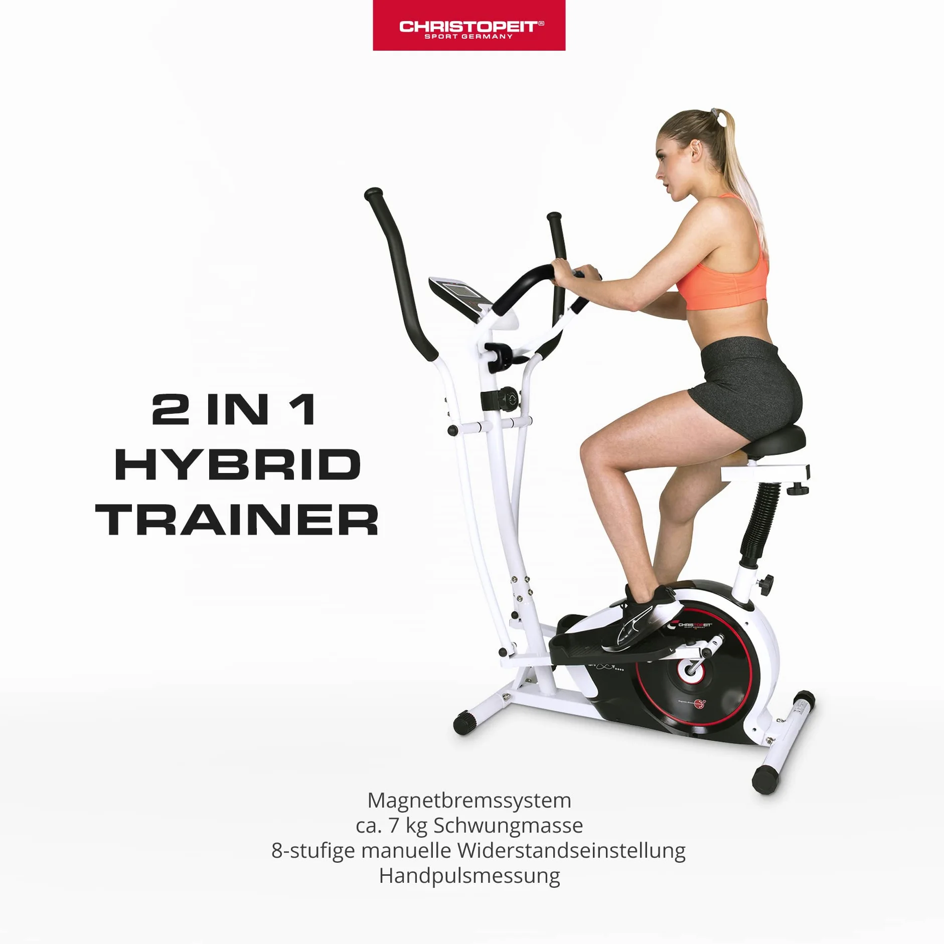 Christopeit Crosstrainer – 2-in-1 Cross- & Heimtrainer mit 7 kg Magnet-Bremse & 8 Widerstandsstufen – Leises Training, LCD-Display, Puls-Sensoren & Tablet-Halterung – Gelenkschonend