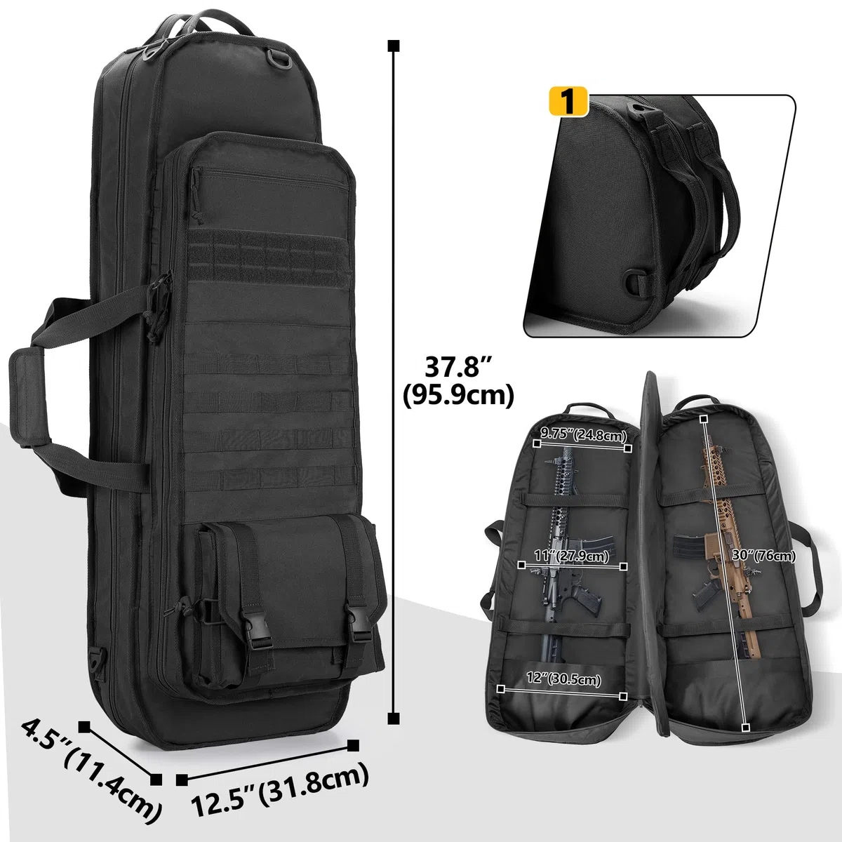 GOBUROS Tactical Rifle Bag Rucksack für 91 cm Gewehre, weicher Gewehrkoffer mit 3 Magazinhaltern, gepolsterten Schultergurten, abschließbarem Reißverschluss und Molle-System für Jagd und Schießen