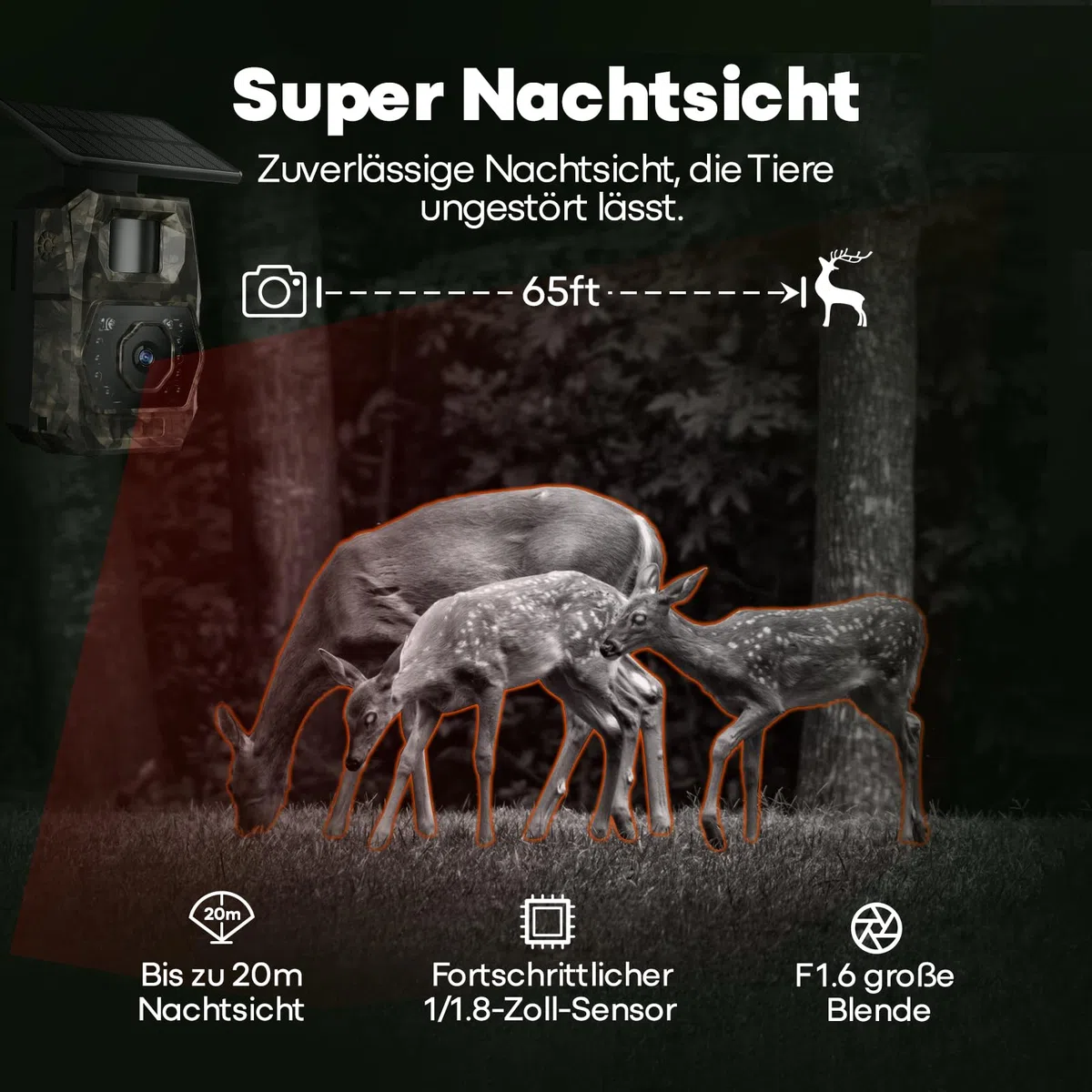 MAXDONE Wildkamera 4K 64MP WLAN Solar mit 6000mAh Akku & Bewegungsmelder Nachtsicht, IP66 Wasserdicht