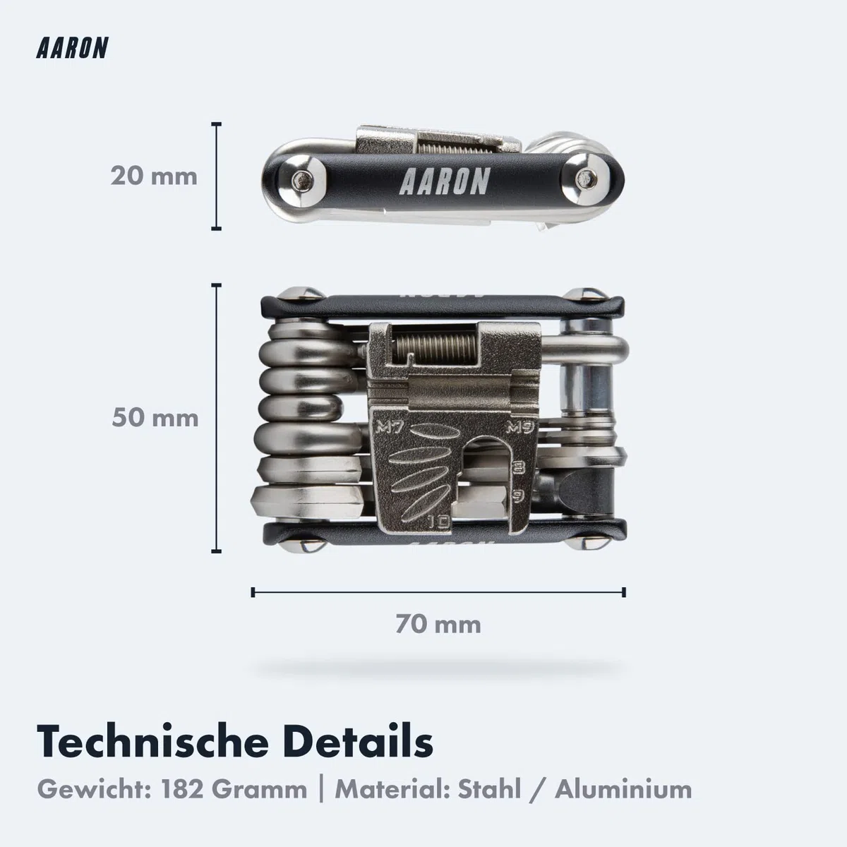 AARON Tool 20 in 1 Multitool - Fahrrad Multifunktionswerkzeug aus rostfreiem Stahl/Aluminium - faltbares Mini Fahrradwerkzeug mit vielen Funktionen - praktisches Bike Tool in Schwarz
