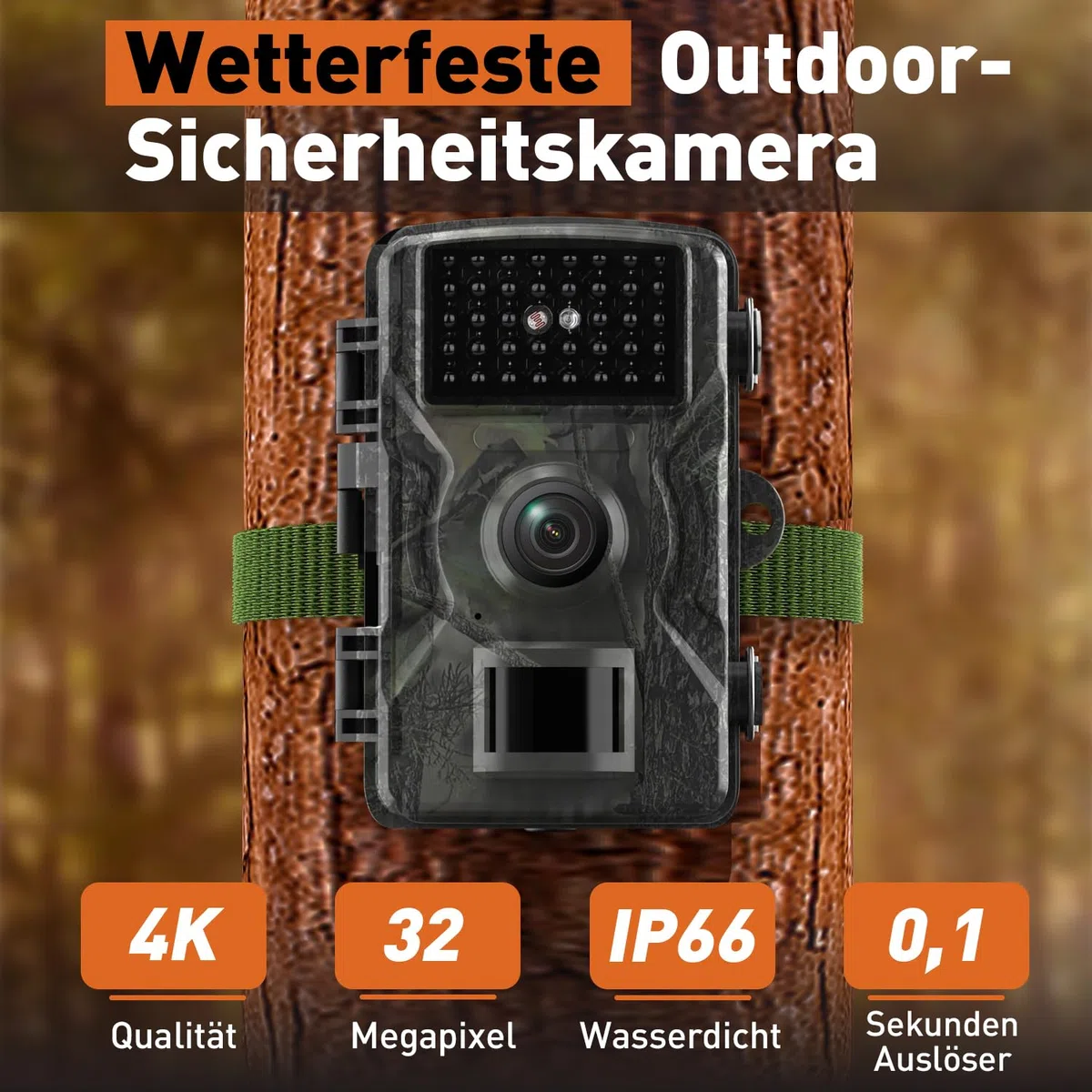 Wildkamera 60MP 4K Video IP66 wasserdicht Nachtsicht Infrarot Tierüberwachung