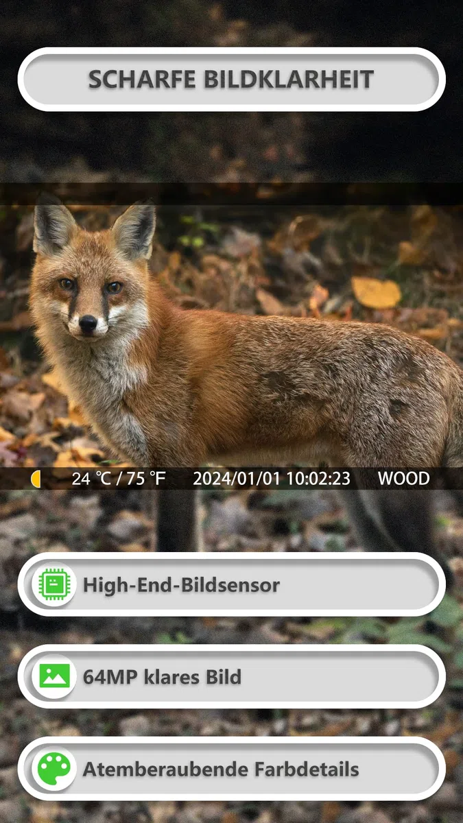 GardePro E8P Max Wildkamera WLAN 8000mAh Akku 64MP 1296P Nachtsicht Bewegungsmelder