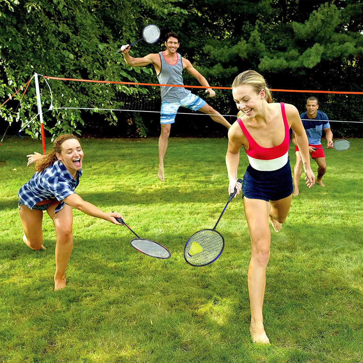 KH Federball Set Badminton Schläger Set of 2 oder 4 für Erwachsene Kinder, Schläger, Federbälle und Tragetasche im Lieferumfang