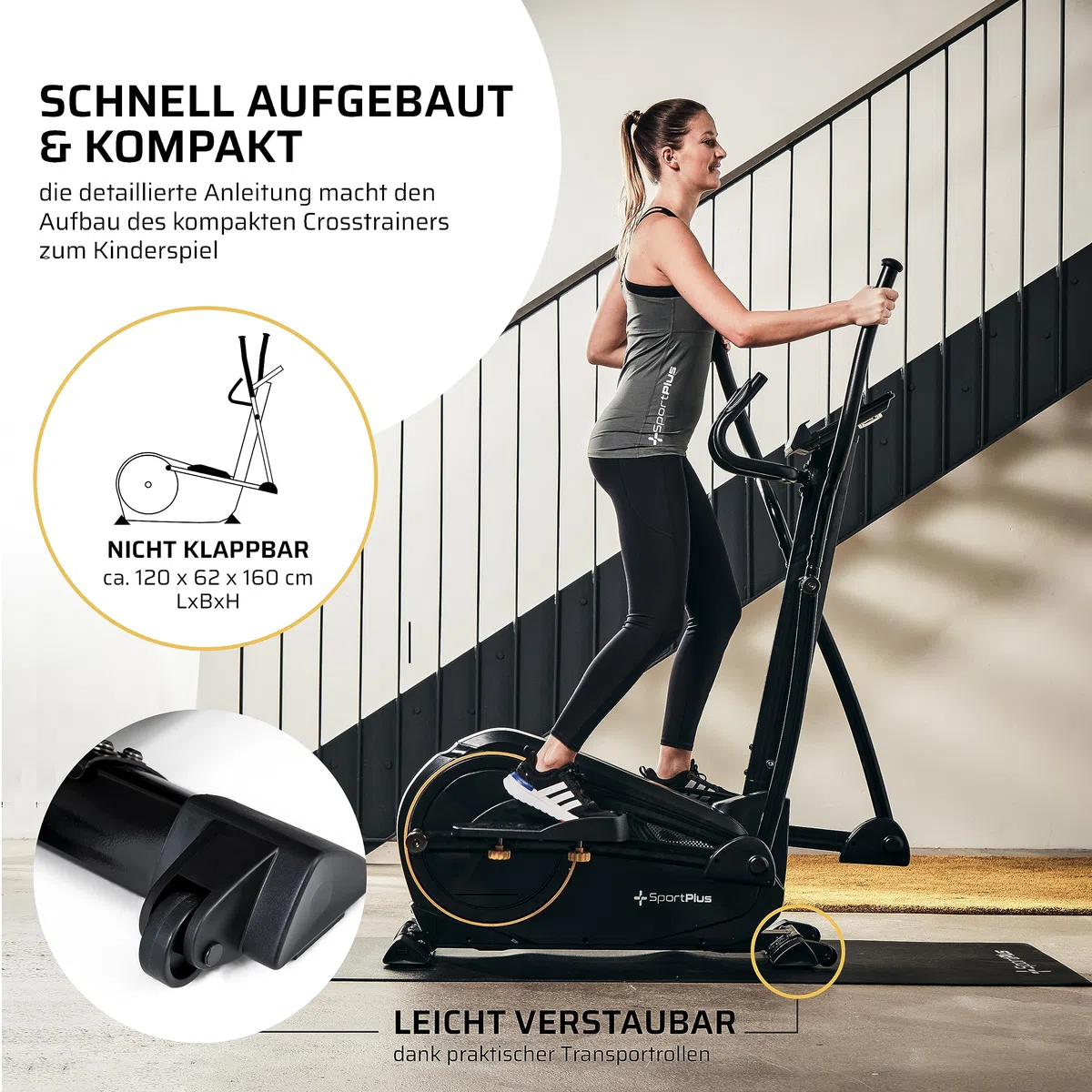 SportPlus Crosstrainer für zuhause - leiser Ellipsentrainer mit Magnetwiderstand und Trainingscomputer - platzsparend & gelenkschonend mit 24 Widerstandsstufen - Heimtrainer bis 150 kg belastbar