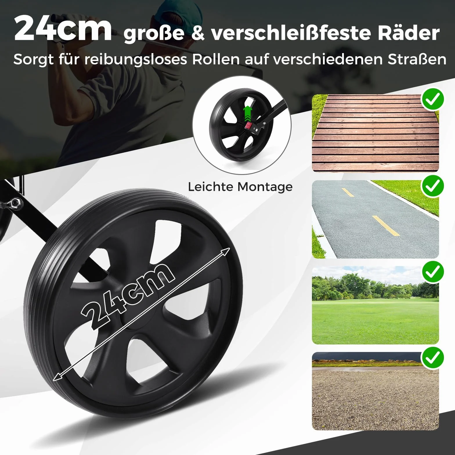 COSTWAY Golf Trolley, 2 Rad Golftrolley klappbar, Golfwagen aus Stahl, mit Scorecardhalter, Golf Bag Push Cart für Anfänger