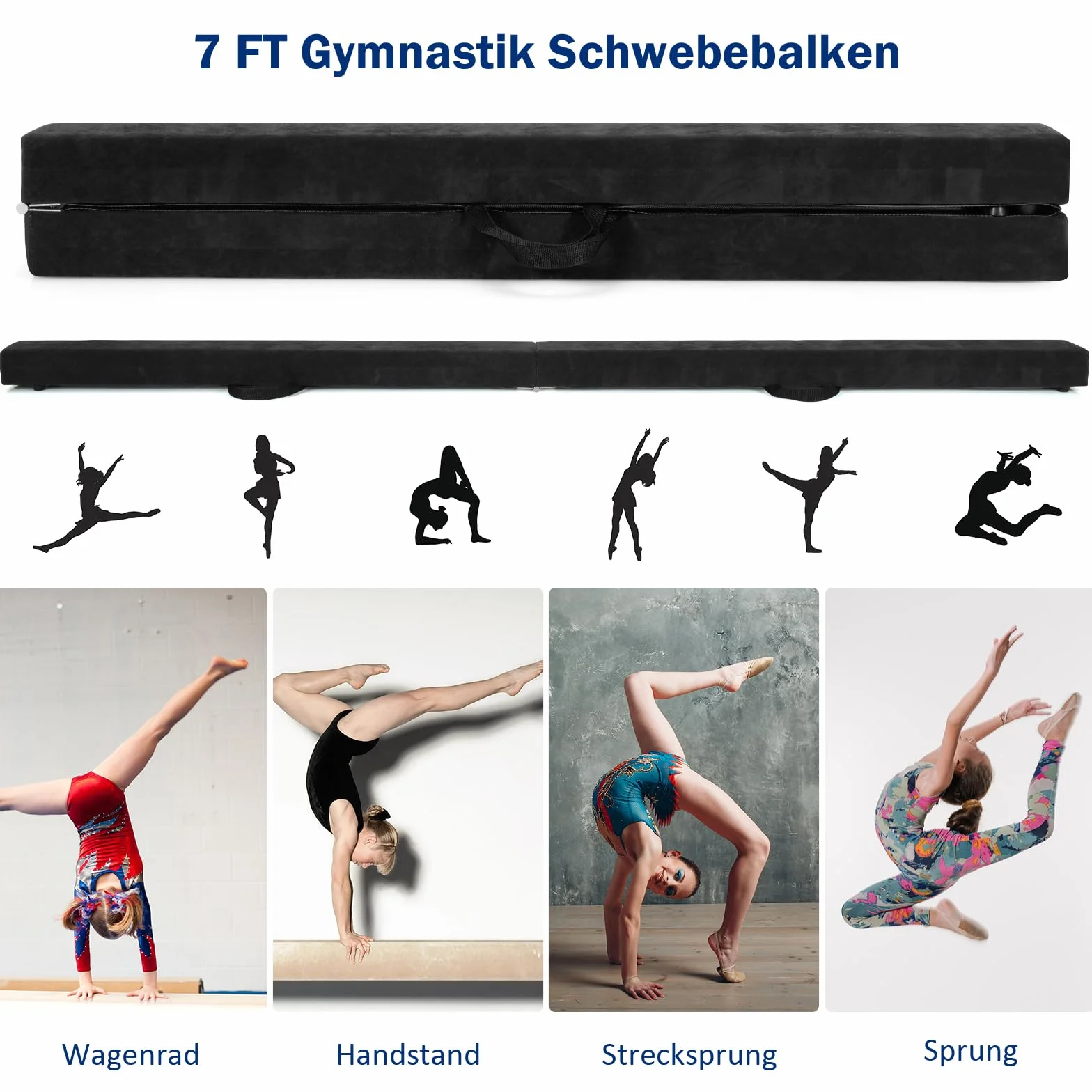 GOPLUS Schwebebalken für Zuhause, 210x10x8cm Gymnastikbalken Balancierbalken mit Griffen, Turnen Balken rutschfest für Kinder & Anfänger