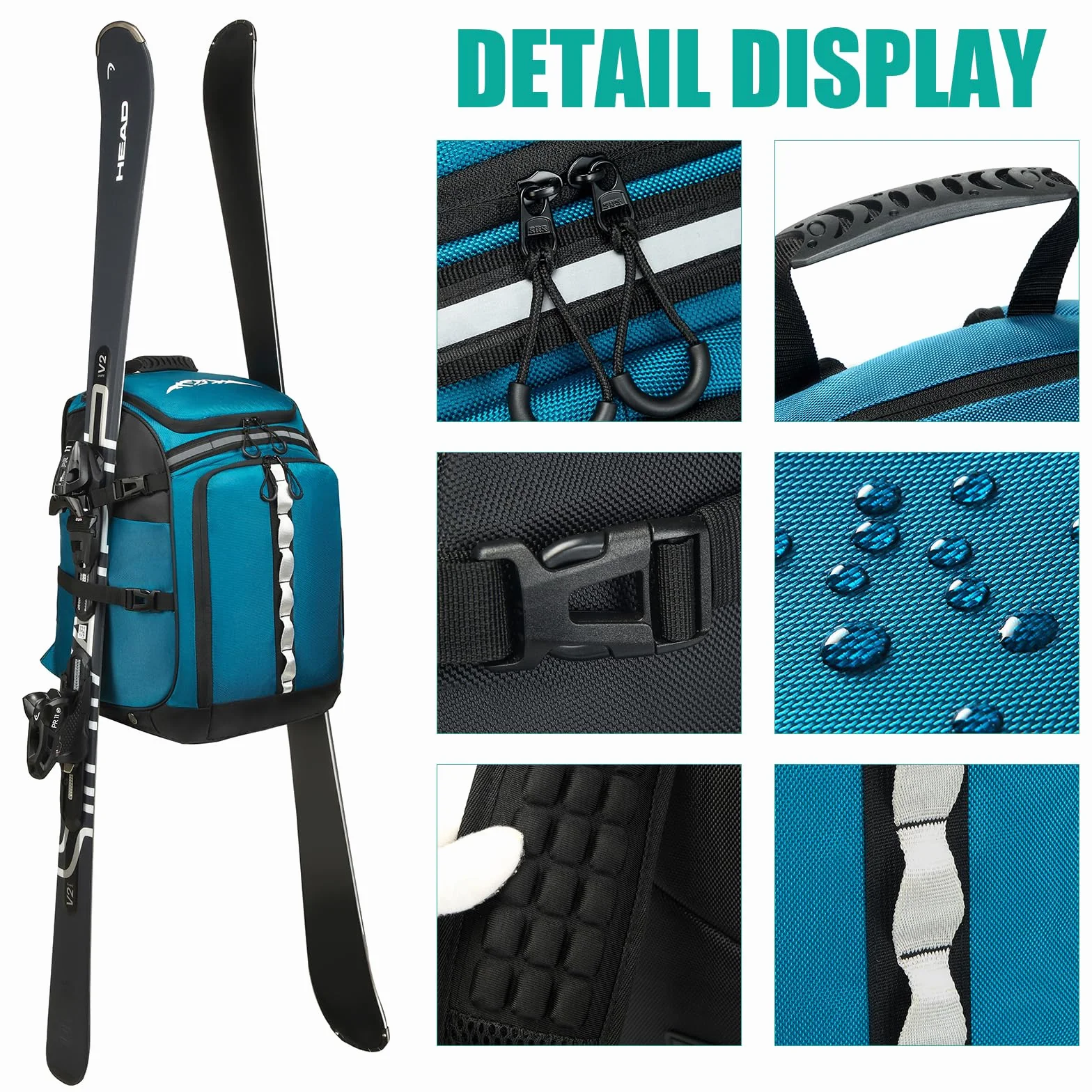Skischuhtasche mit Helmfach Skischuhrucksack 65L Nylon Skitasche mit Helmtasche Skirucksack für Skistiefel Schlittschuhe Inline-Skates