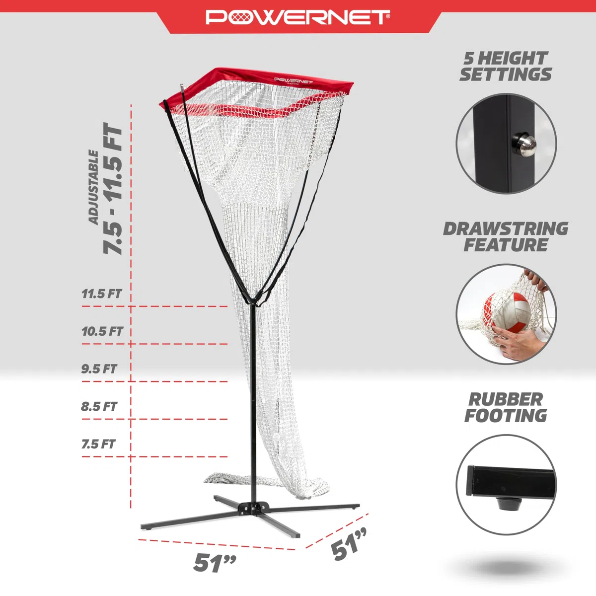 PowerNet Volleyball-Setter-Trainer-Netz, höhenverstellbar, ideal für Innen- und Außenübungen.