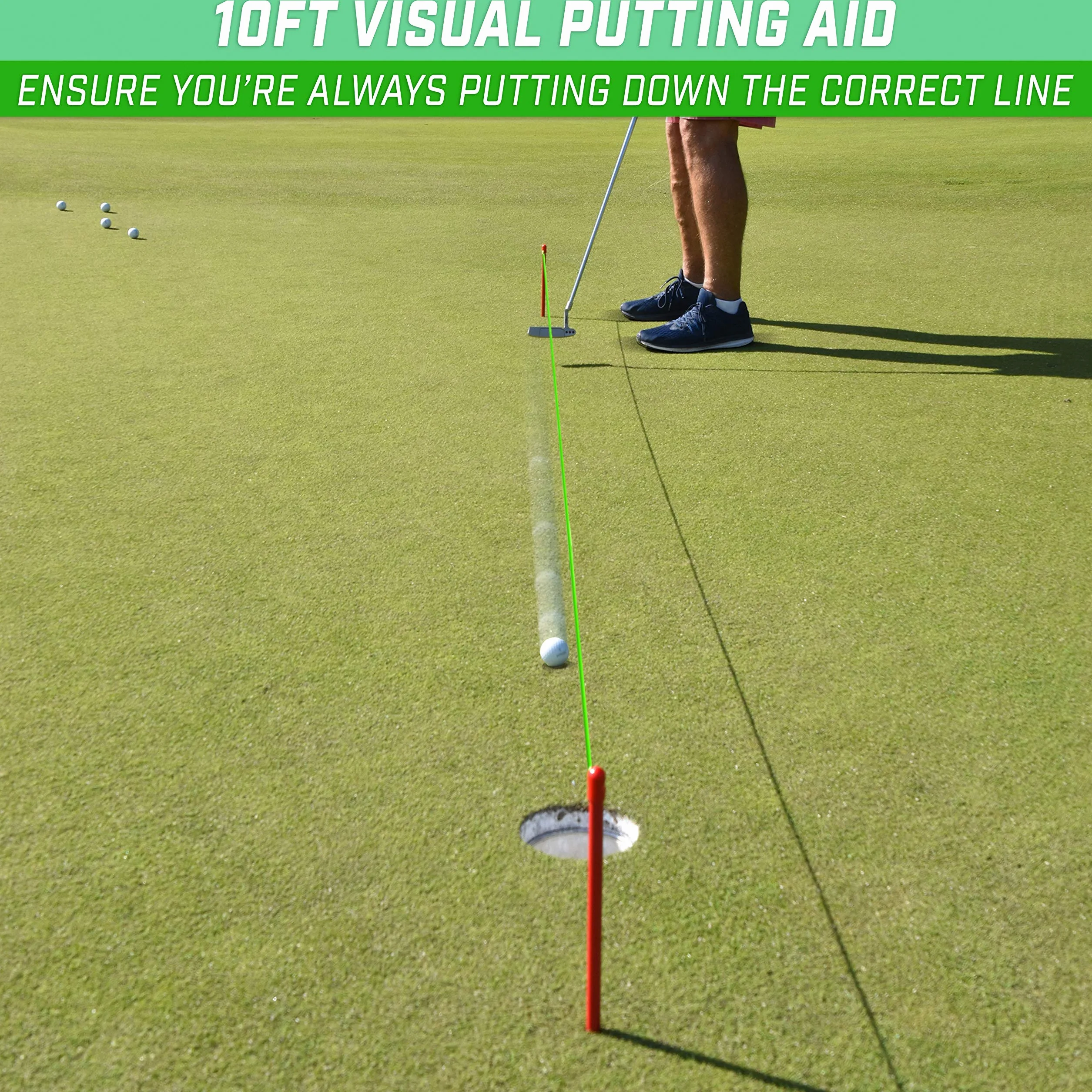 GoSports Down the Line Putting-Ausrichtungsschnur, 3 m, Golftrainingshilfe, meistere gerade und Breaking-Putts