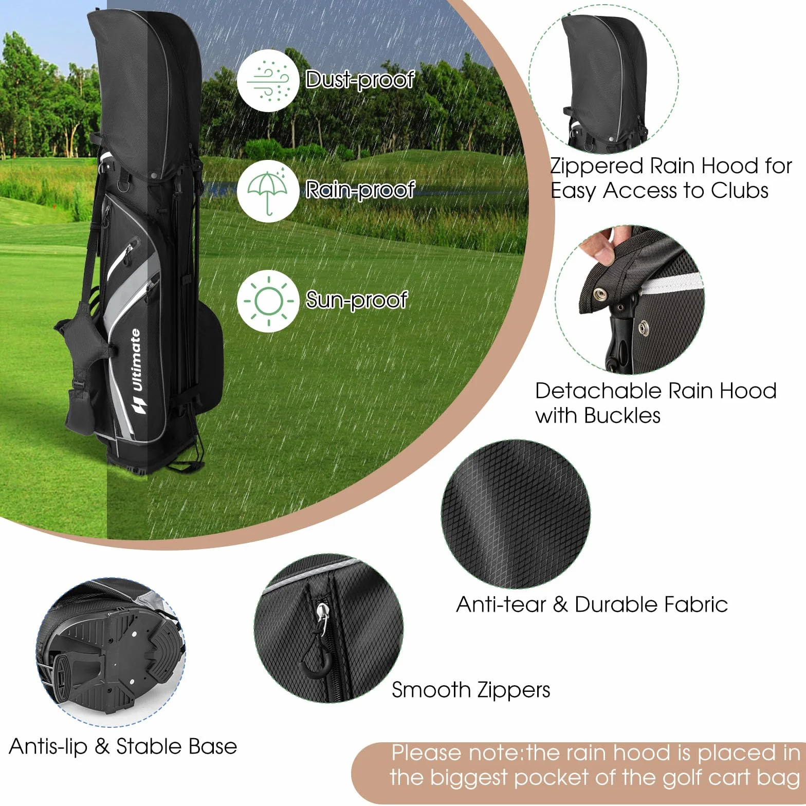 LIFEZEAL Golftasche mit Ständer, Golfschlägertasche mit 14 Fächern, leichte Golftasche mit doppelten Trägern, 6 Reißverschlusstaschen, Regenhülle, für Männer und Frauen
