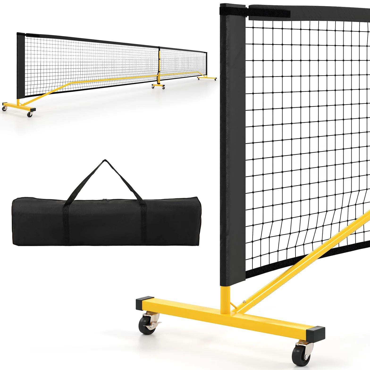COSTWAY tragbares Pickleball Netz mit Rollen, 6,7 m Pickleball-System in offizieller Größe mit Metallrahmen & Tragetasche, Tennisnetz Outdoor wetterfest, Volleyballnetz für Hinterhof, Auffahrt