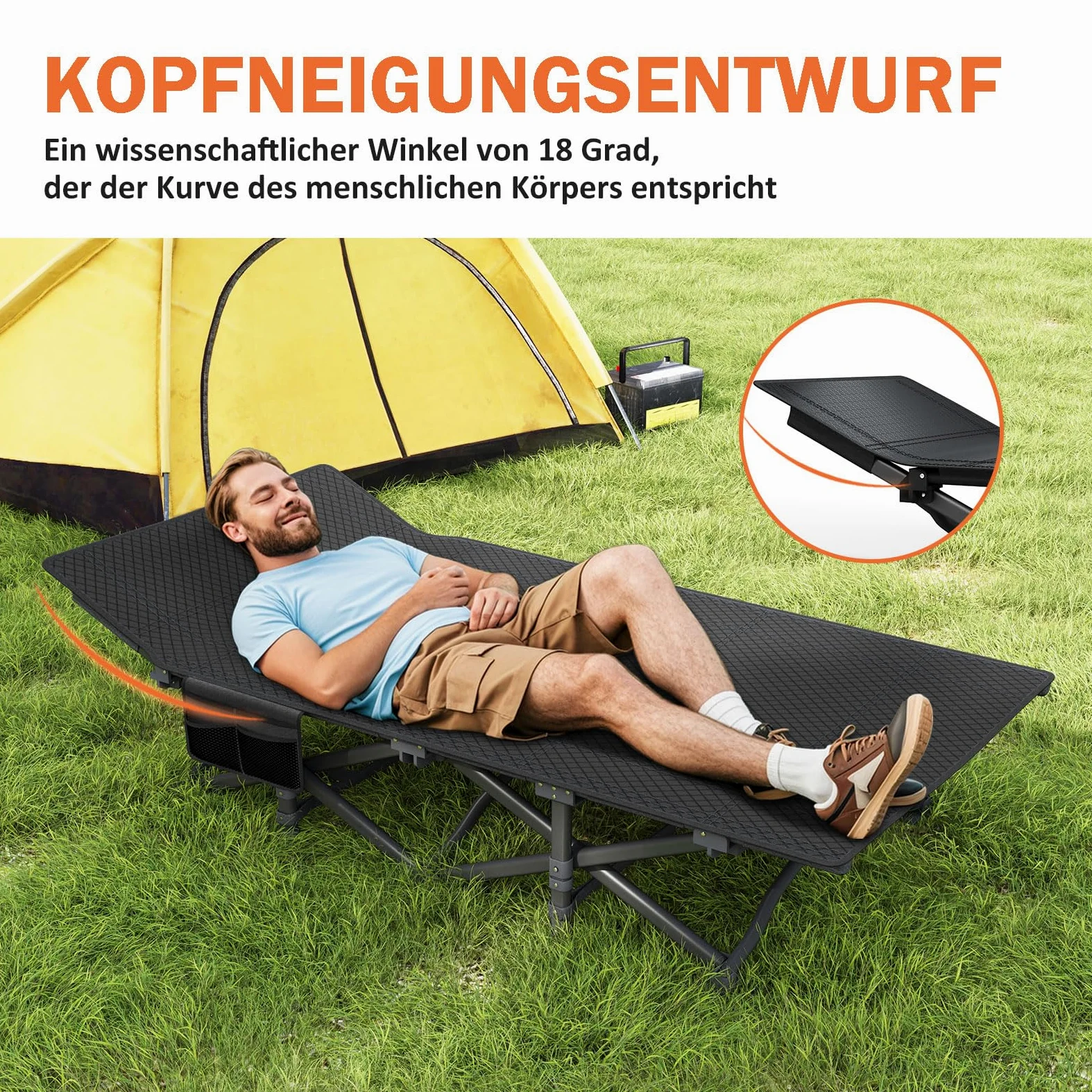 ATORPOK SHOP Campingbett feldbett klappbar, Faltbar Gästebett bis 200 kg für,mit Seitentasche, tragbares Campingliege，Outdoor, Garten, Reisen, Camping, Indoor