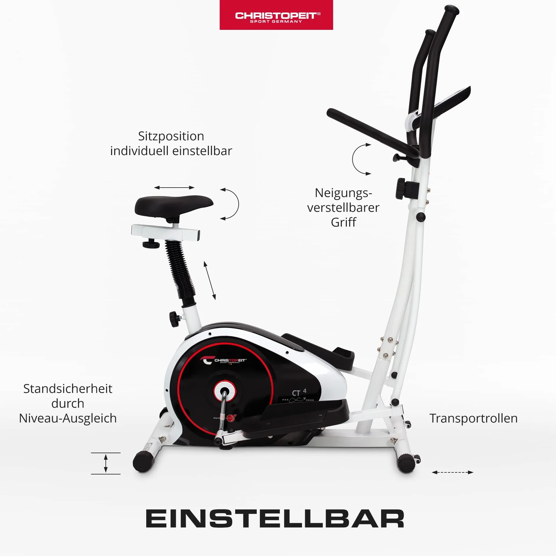 Christopeit Crosstrainer – 2-in-1 Cross- & Heimtrainer mit 7 kg Magnet-Bremse & 8 Widerstandsstufen – Leises Training, LCD-Display, Puls-Sensoren & Tablet-Halterung – Gelenkschonend