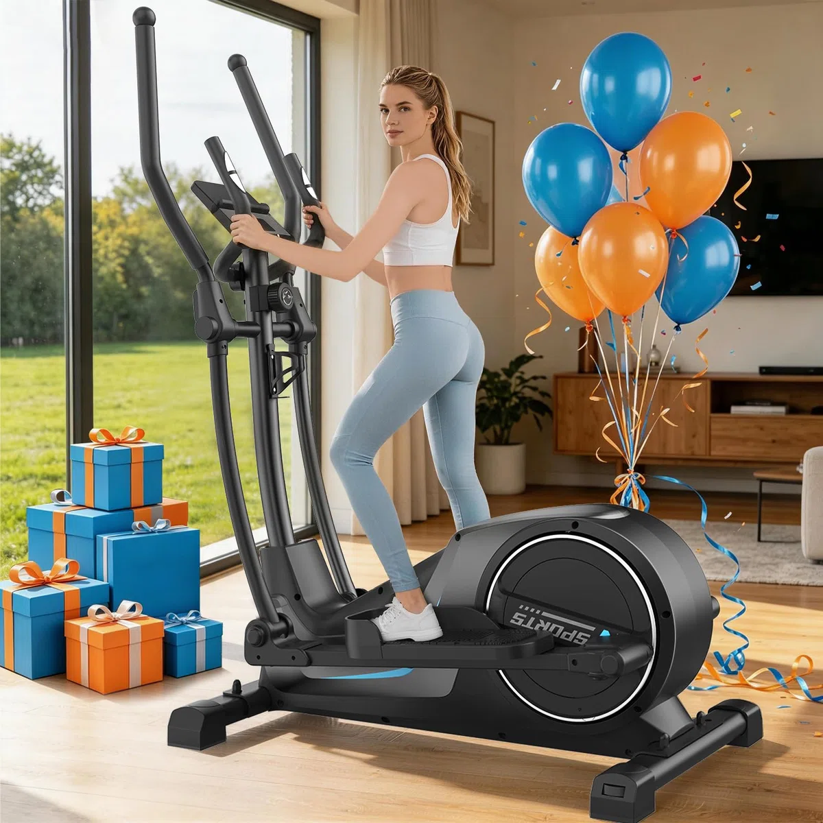 Crosstrainer für Zuhause, 3-in-1 Ultraleiser Magnetischer Ellipsentrainers mit 16 Widerstandsstufen, LCD Monitor, 8 kg Schwungrad, 42 cm Schrittlänge, Belastbar bis 150 kg für Fitnessübungen