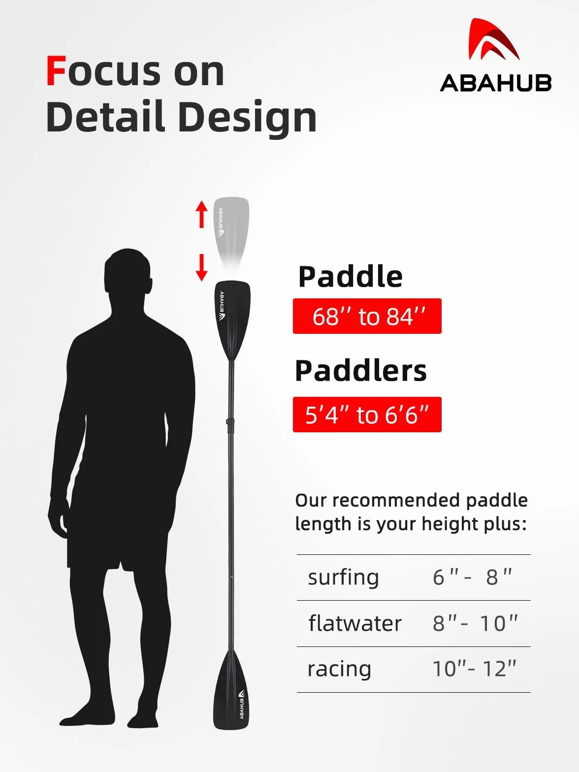 Abahub 2 in 1 Sup Kajak Paddel Aluminium Einstellbares Stand Up Paddle für Paddleboard, Aluminiumlegierung PU-beschichtete Schaft Kunststoff Nylon Klinge