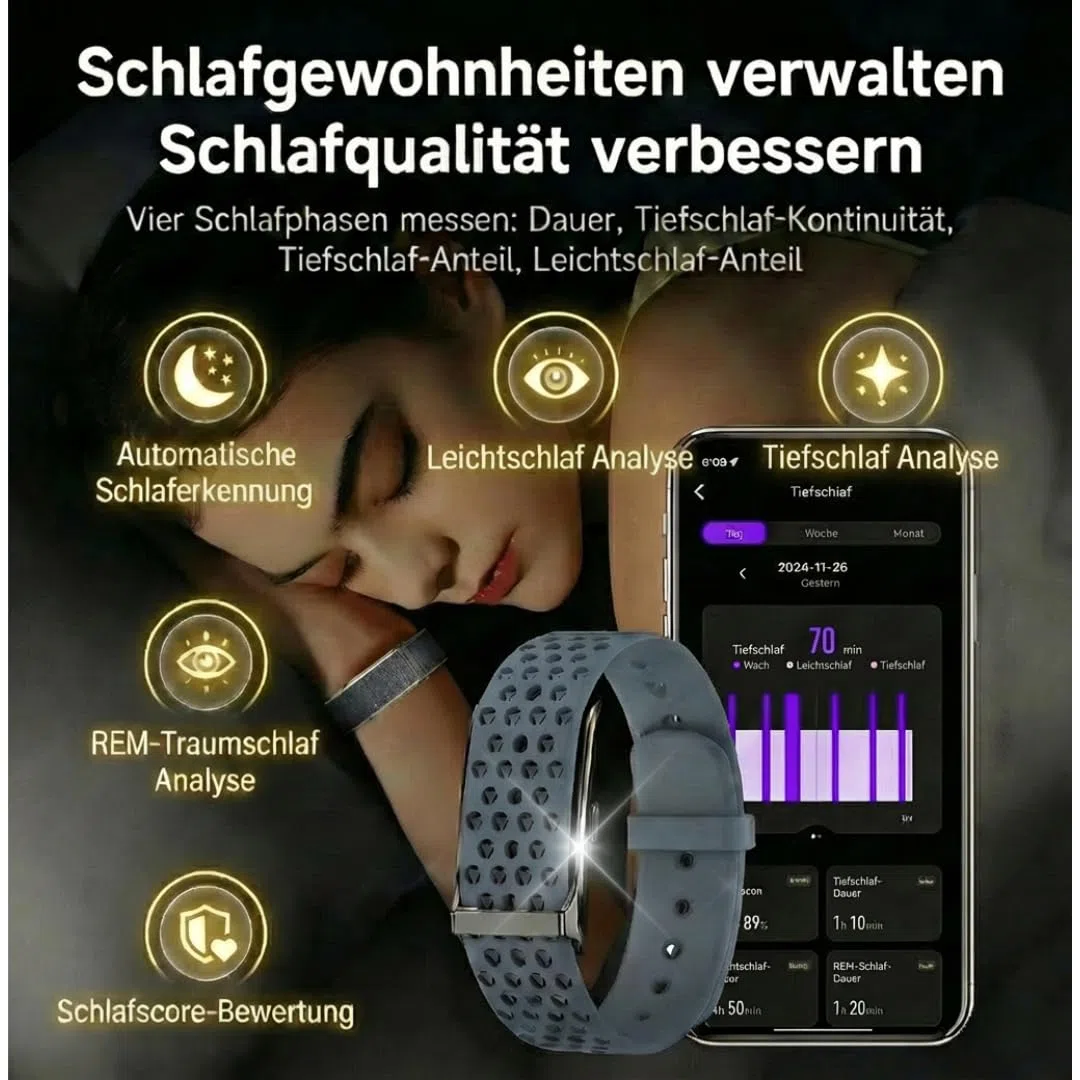 Smartband Fitness Tracker Premium (ohne Display) | Inkl. 2 Armbänder | Schrittzähler, Puls & Schlaf etc. | 20 Tage Akku, IP68 Wasserdicht | Damen & Herren | Android & iOS