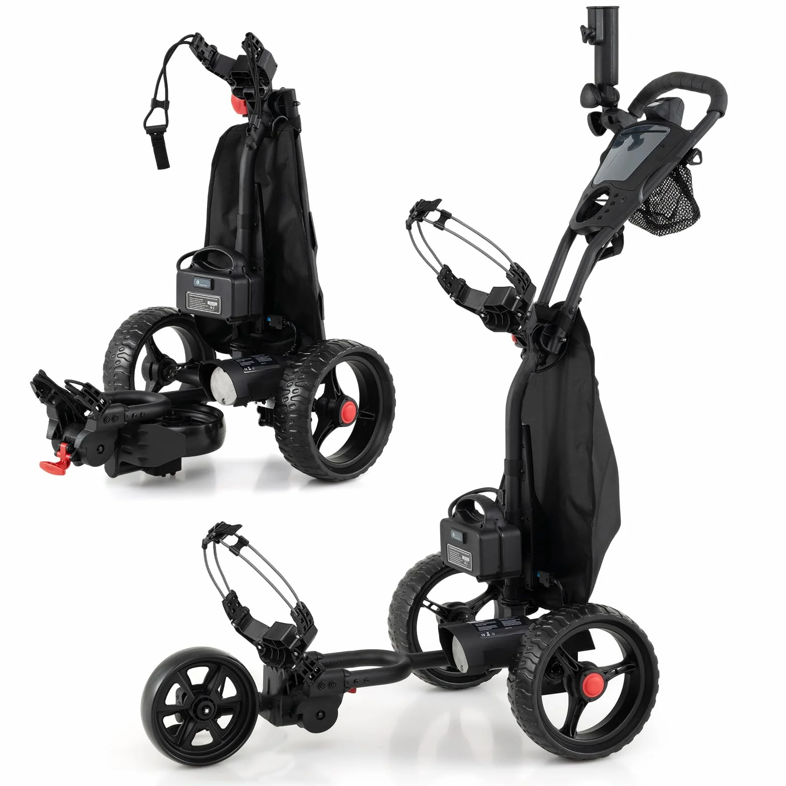 GYMAX Golftrolley Elektrisch, Faltbarer Golfwagen mit 9 Geschwindigkeiten, verstellbarem Lenker, Digitalanzeige & Drehrad-Steuerung, Golf Cart Elektro mit 3 Rädern, leicht