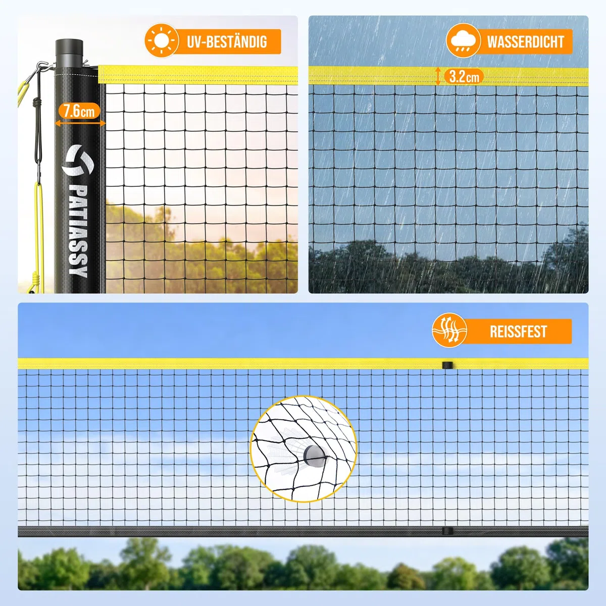 Tragbares Badmintonnetz, Federballnetz für Garten 4-Fach-Breitenverstellbar Sportnetz 6|5,1|4,2| 3 M mit 4 Badmintonschlägern 3 Federball Ständer und Tragetasche für Indoor & Outdoor Hinterhöfe Strand