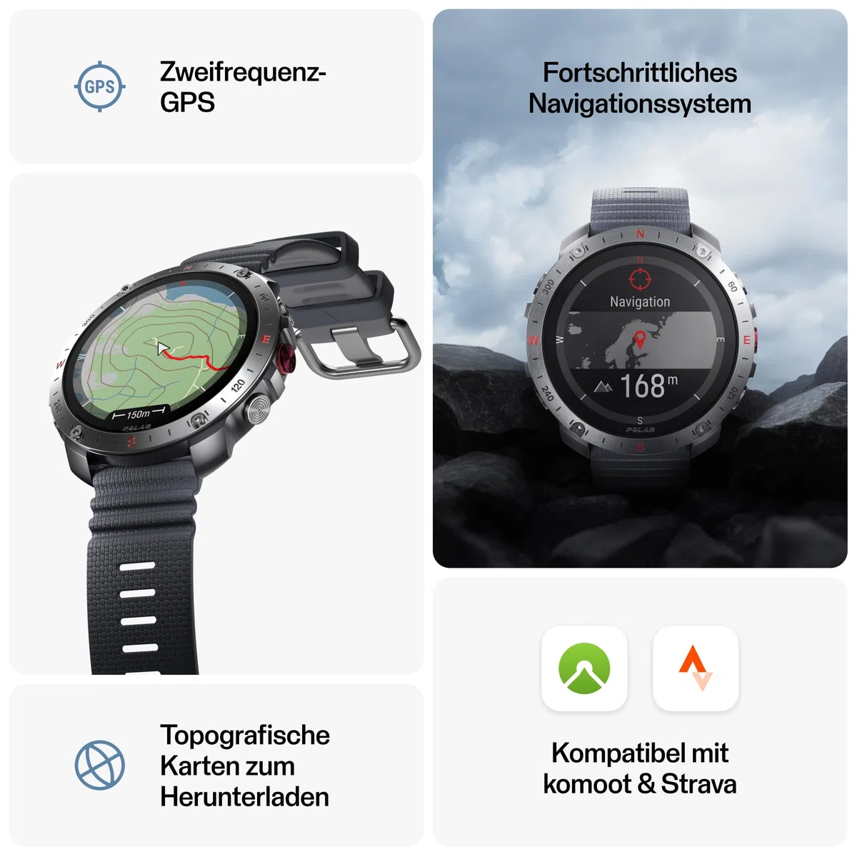 Polar Grit X2 Pro – robuste GPS-Sportuhr mit zusätzlichem Lederarmband, optischer Pulsmessung, Smartwatch-Navigation und Biosensorik für beste Leistungen. Die Outdoor-Uhr für das ultimative Abenteuer.