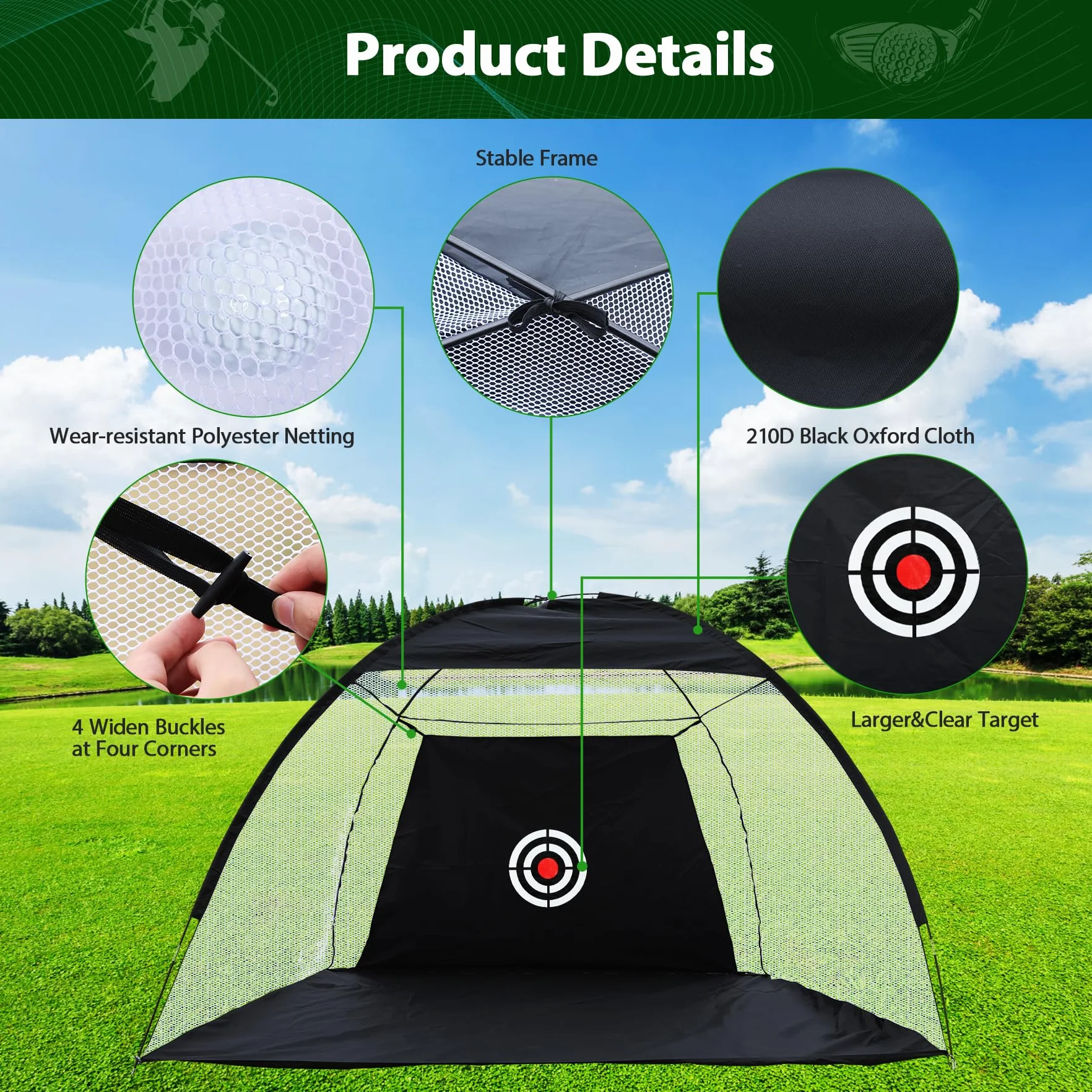 REDCAMP 10x7ft Golf Training Net mit Schlagmatte für Indoor Outdoor Hinterhof, beinhaltet tragbare Tragetasche,10 Bälle, 7 Tees, Verbesserung des Trainings All-in-1 Golf Übungsnetz