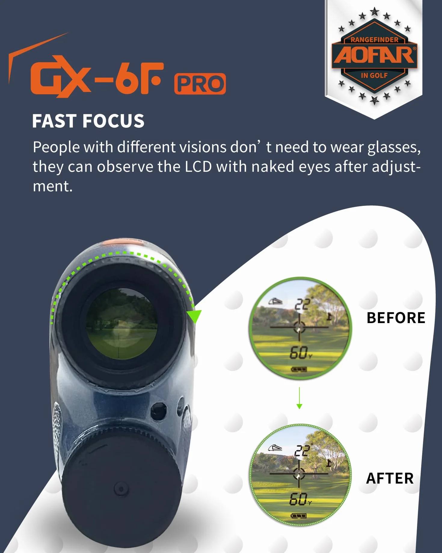 AOFAR GX-6F PRO Golf Laser Entfernungsmesser mit Neigung Geräten, Entfernungsmesser mit Kontinuierlichem Scan, Flaggensperre mit Pulsvibration, Zugelassen für den Wettbewerb, 600Y Hochpräzise Genau