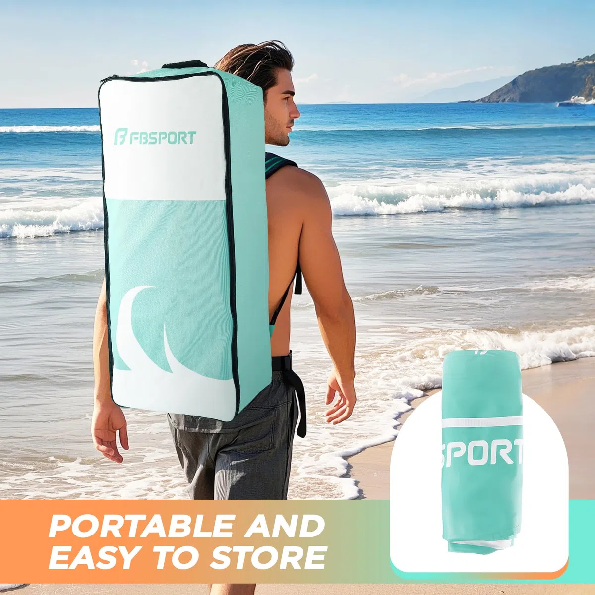 FBSPORT Stand up Paddling Board Surfbrett Surfboard SUP aufblasbar mit Pumpe 335x84x15 cm Tragetasche SUP Zubehör mit rutschfestem Deck, Leine, Paddel, passend für Jugendliche Erwachsene
