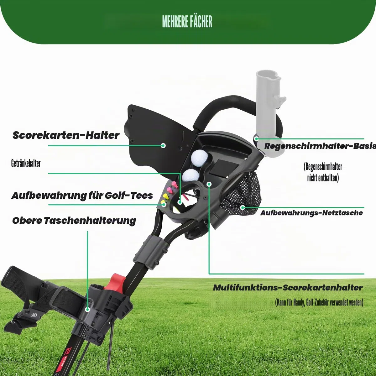 XDriveMax Golf Trolley 3 Rad,Golftrolley Klappbar,Leichter Golf Trolleys für Golfschläger und Golfbag, mit Getränkehalter,Scorekartenhalter und Ablagefach(schwarz)