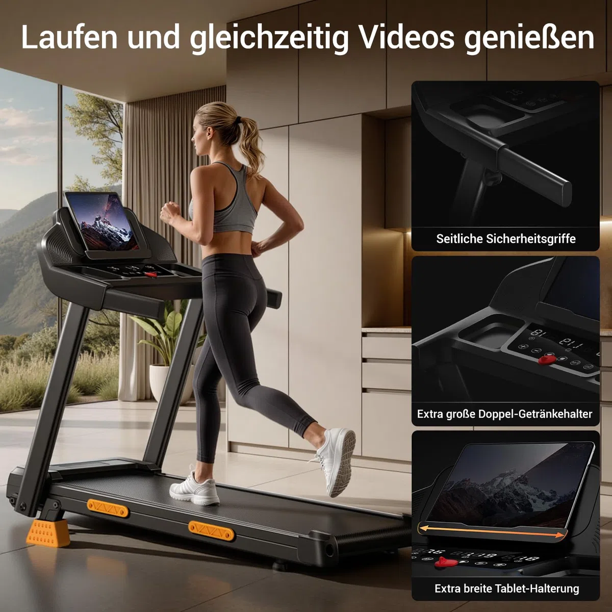 LONTEK Laufband für Zuhause Klappbar mit Steigung 15%, Laufbänder 12KM/H, Treadmill for Home mit 3,0-PS-Motor und LED-Anzeige, 136KG