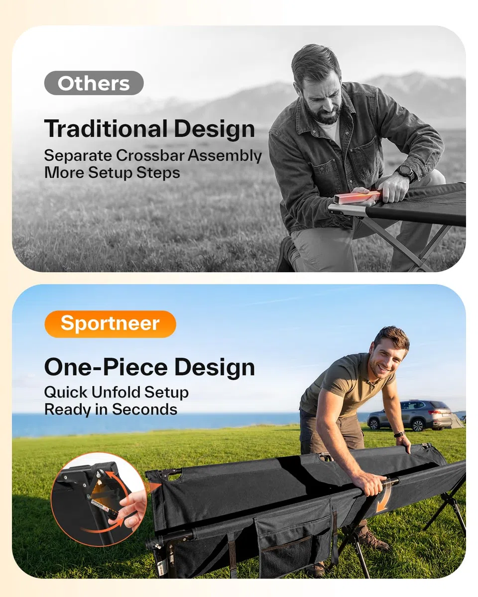 Sportneer Feldbett Klappbett 199*73cm, Feldbett Klappbar Campingbett Aktualisierte Version, Gästebett Klappbar Feldbett xxl für Zelten Wandern Outdoor Wanderung, Reisen, Strand, Outdoor Garten Innen