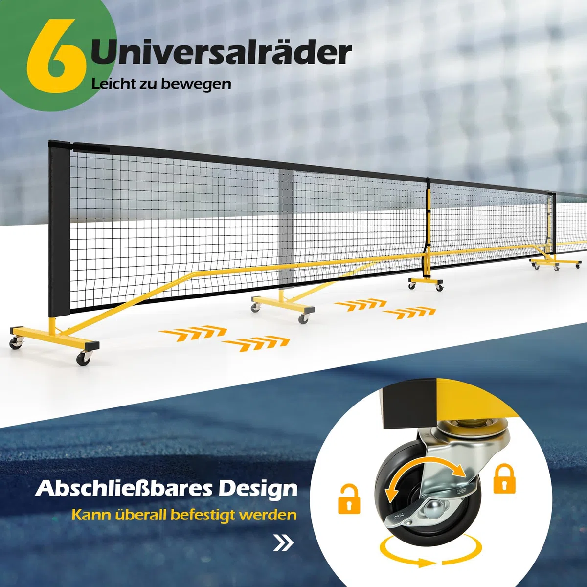 COSTWAY tragbares Pickleball Netz mit Rollen, 6,7 m Pickleball-System in offizieller Größe mit Metallrahmen & Tragetasche, Tennisnetz Outdoor wetterfest, Volleyballnetz für Hinterhof, Auffahrt