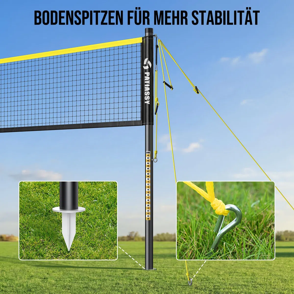 Tragbares Badmintonnetz, Federballnetz für Garten 4-Fach-Breitenverstellbar Sportnetz 6|5,1|4,2| 3 M mit 4 Badmintonschlägern 3 Federball Ständer und Tragetasche für Indoor & Outdoor Hinterhöfe Strand